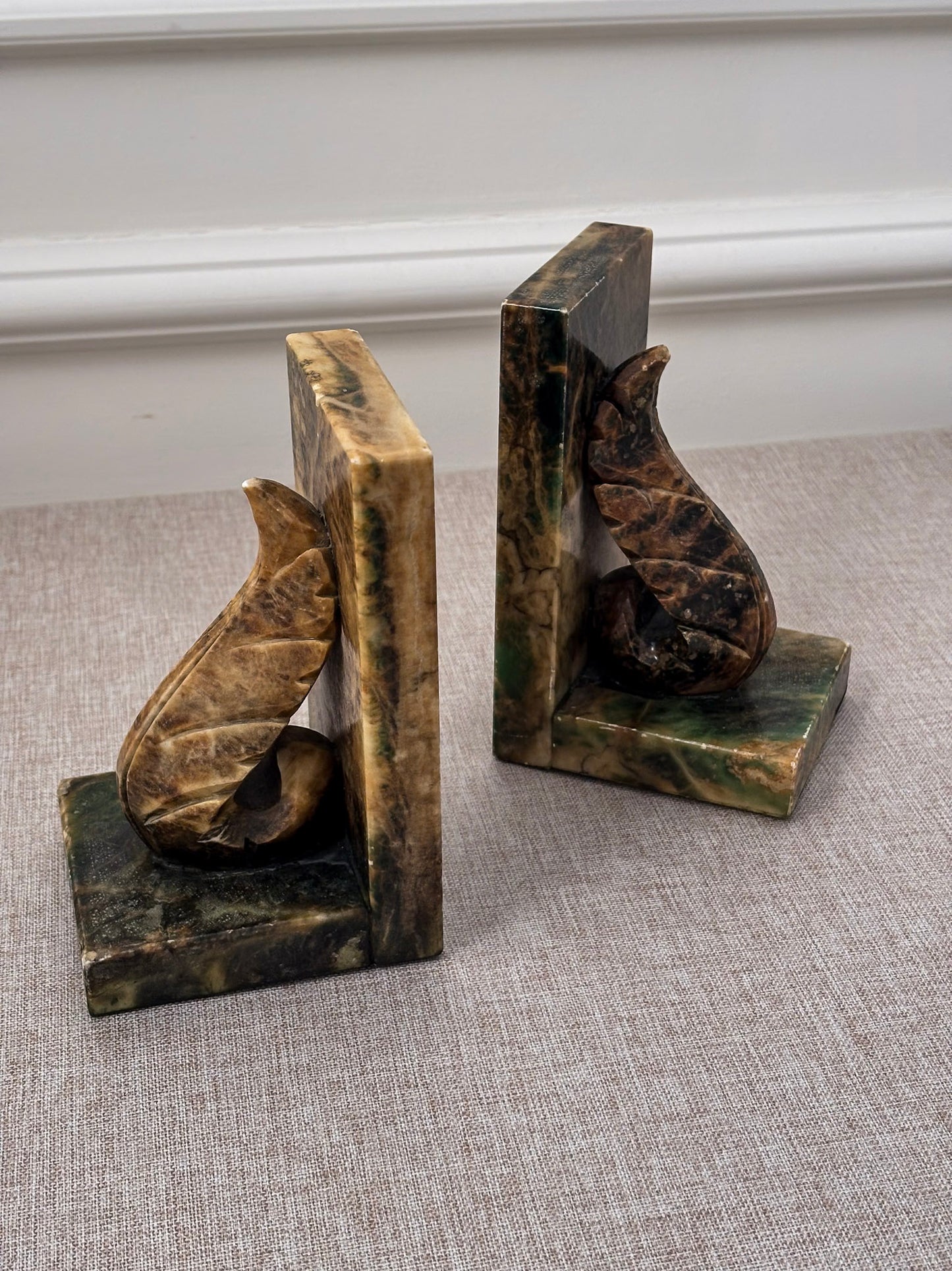 Vintage Italian Alabaster Bookends Pair | Sculptural Marble Stone Art Deco Book Ends