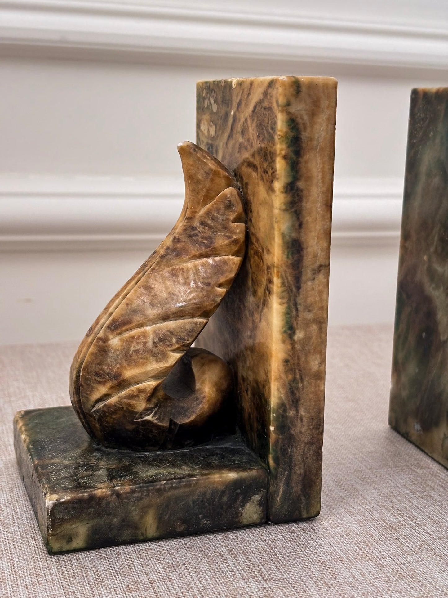 Vintage Italian Alabaster Bookends Pair | Sculptural Marble Stone Art Deco Book Ends