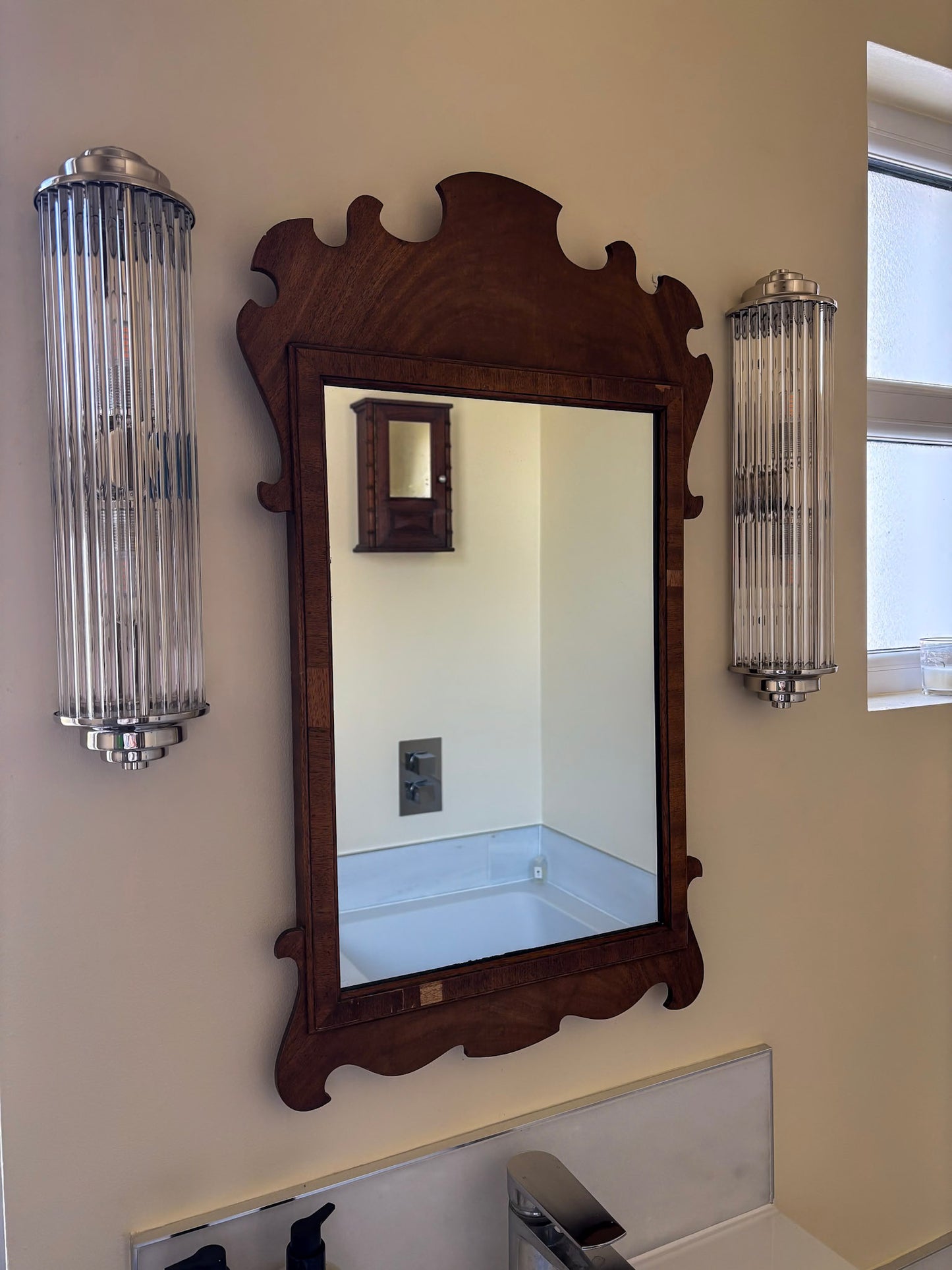 Reprodux Chippendale Revival Mirror | English Walnut Veneer Wall Mirror