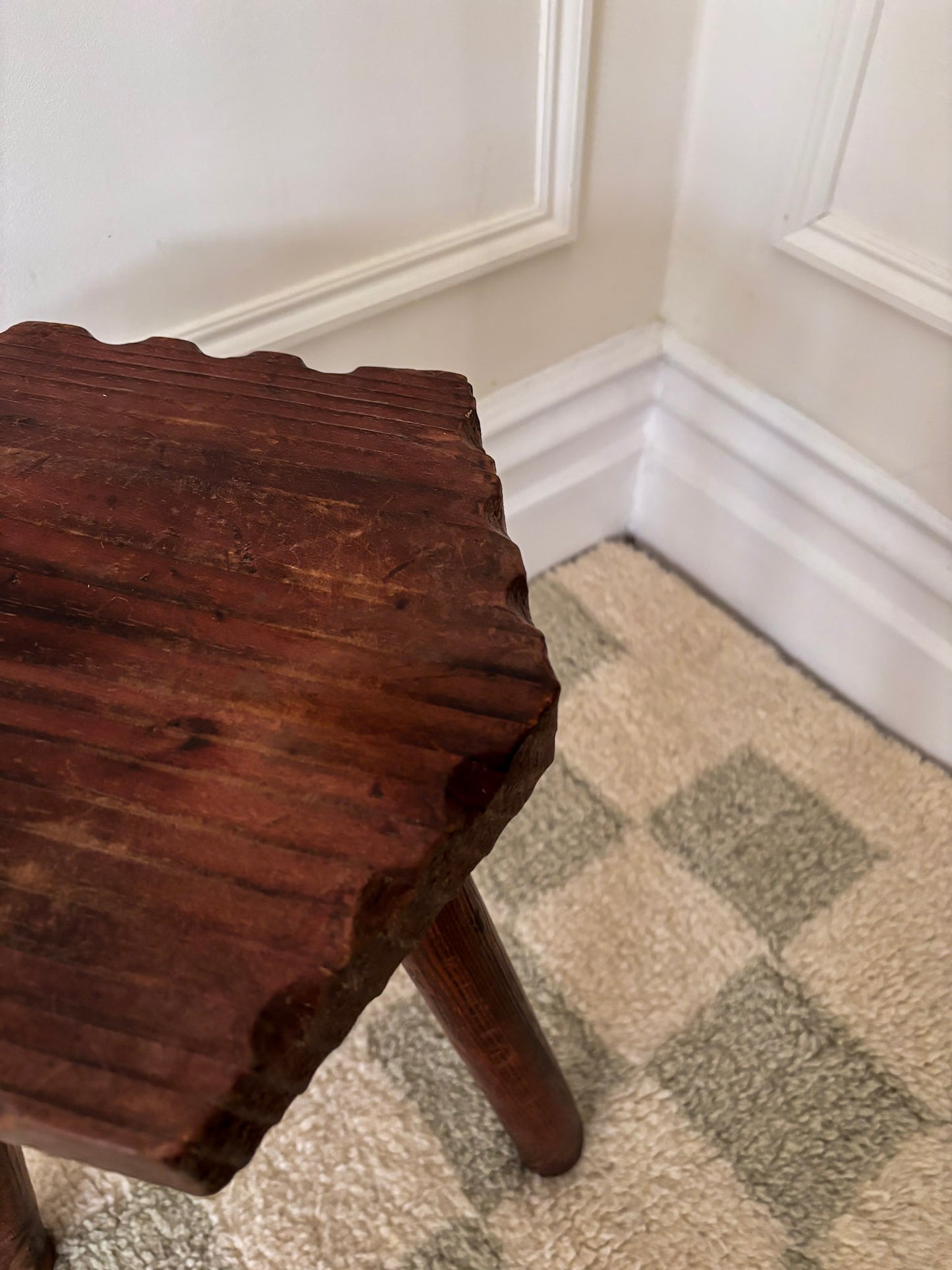 French Wooden Milking Stool | Rustic Primitive Tripod Stool