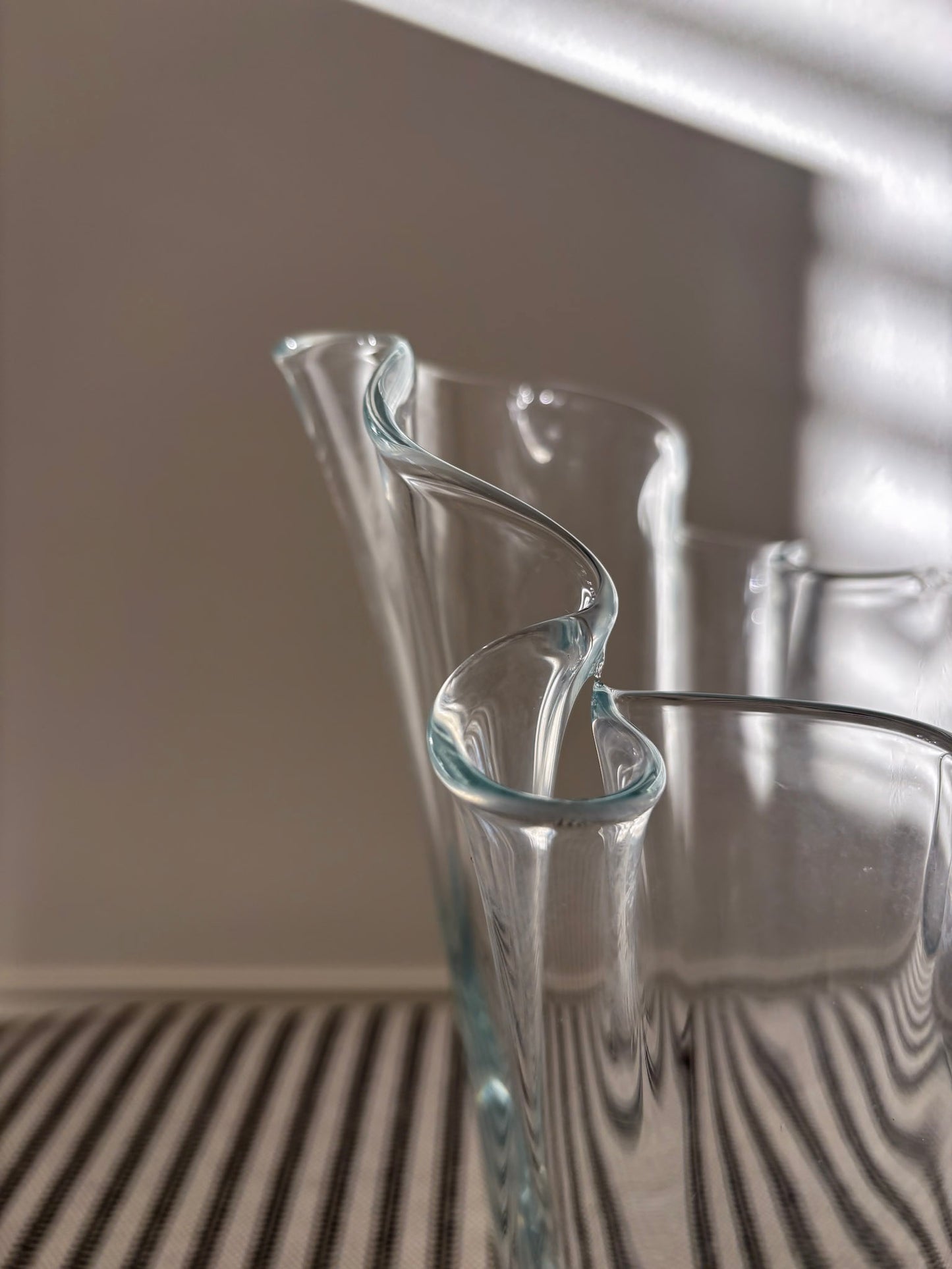 Tall Clear Ruffled-Edge Wavy Glass Vase