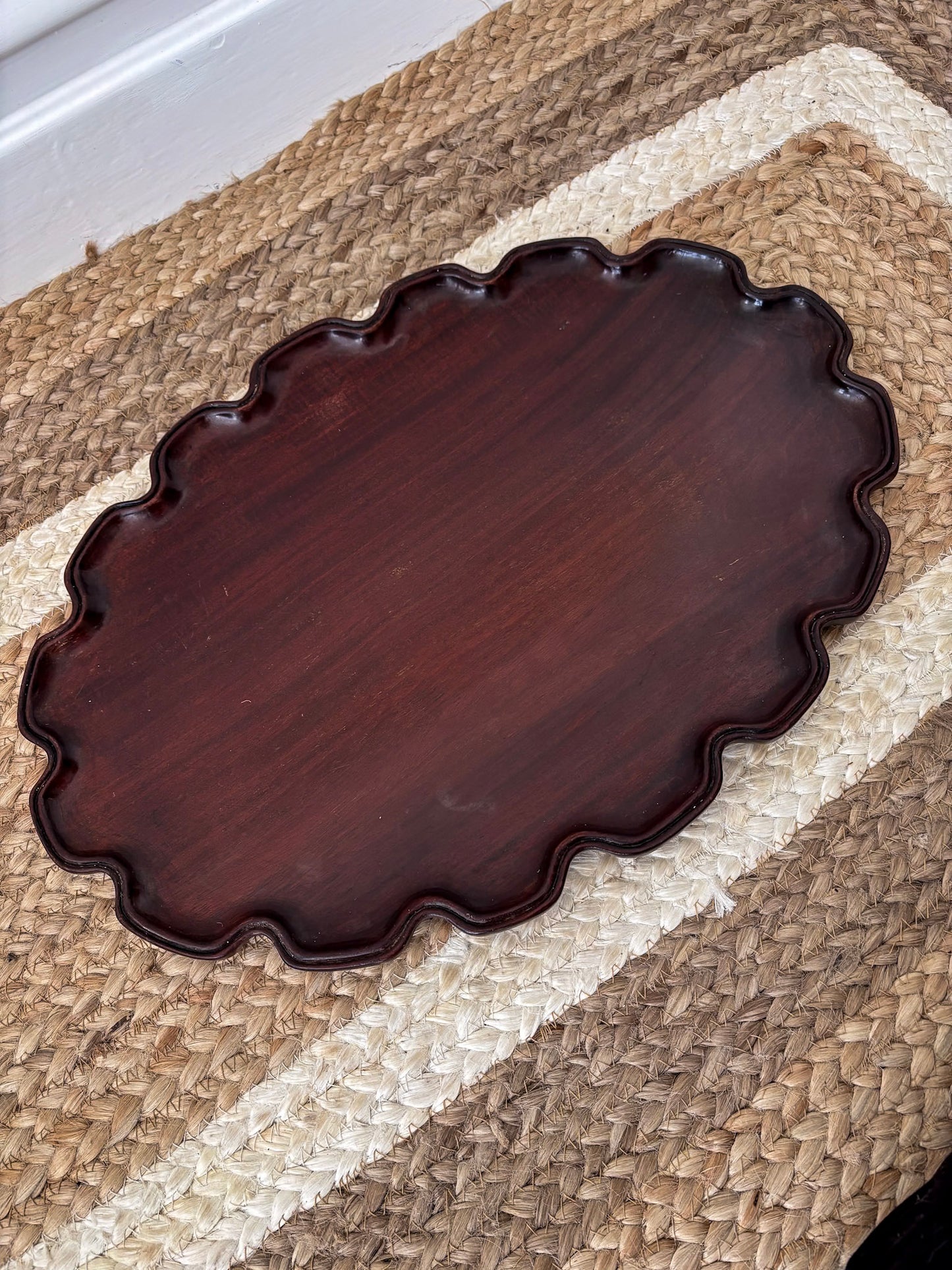 Mahogany Pie-Crust Scalloped Edge Decorative Tray - Wooden Styling Tray for Home Décor