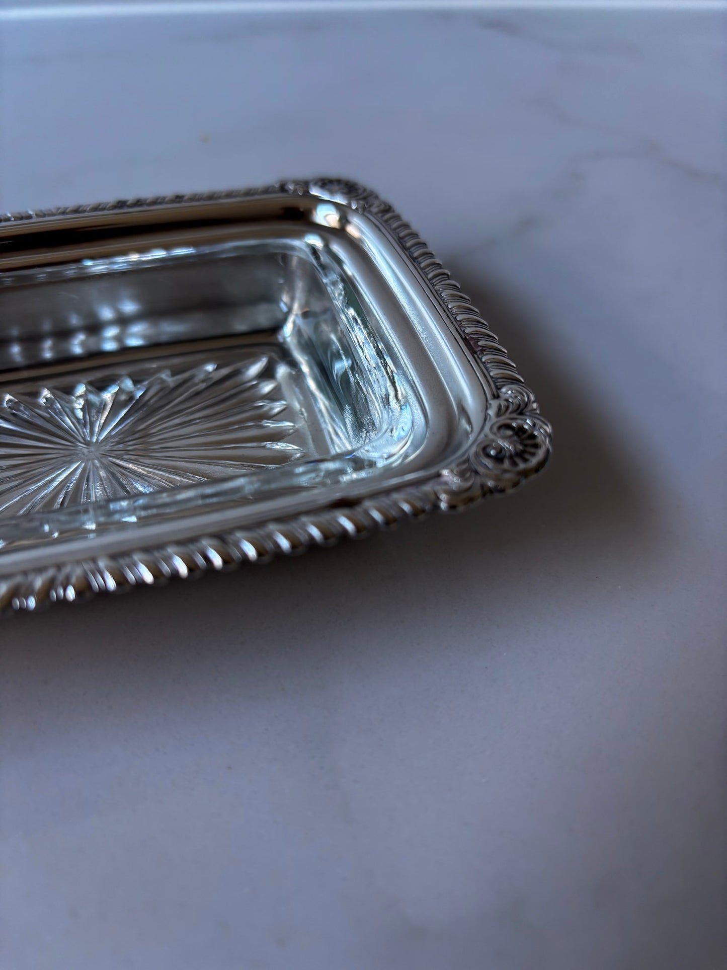 Silver-Plated Soap Dish with Cut Glass Insert