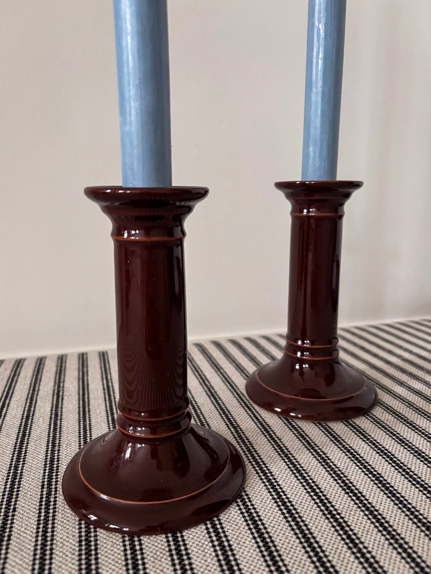 Mid-Century Brown Ceramic Candlestick Holders