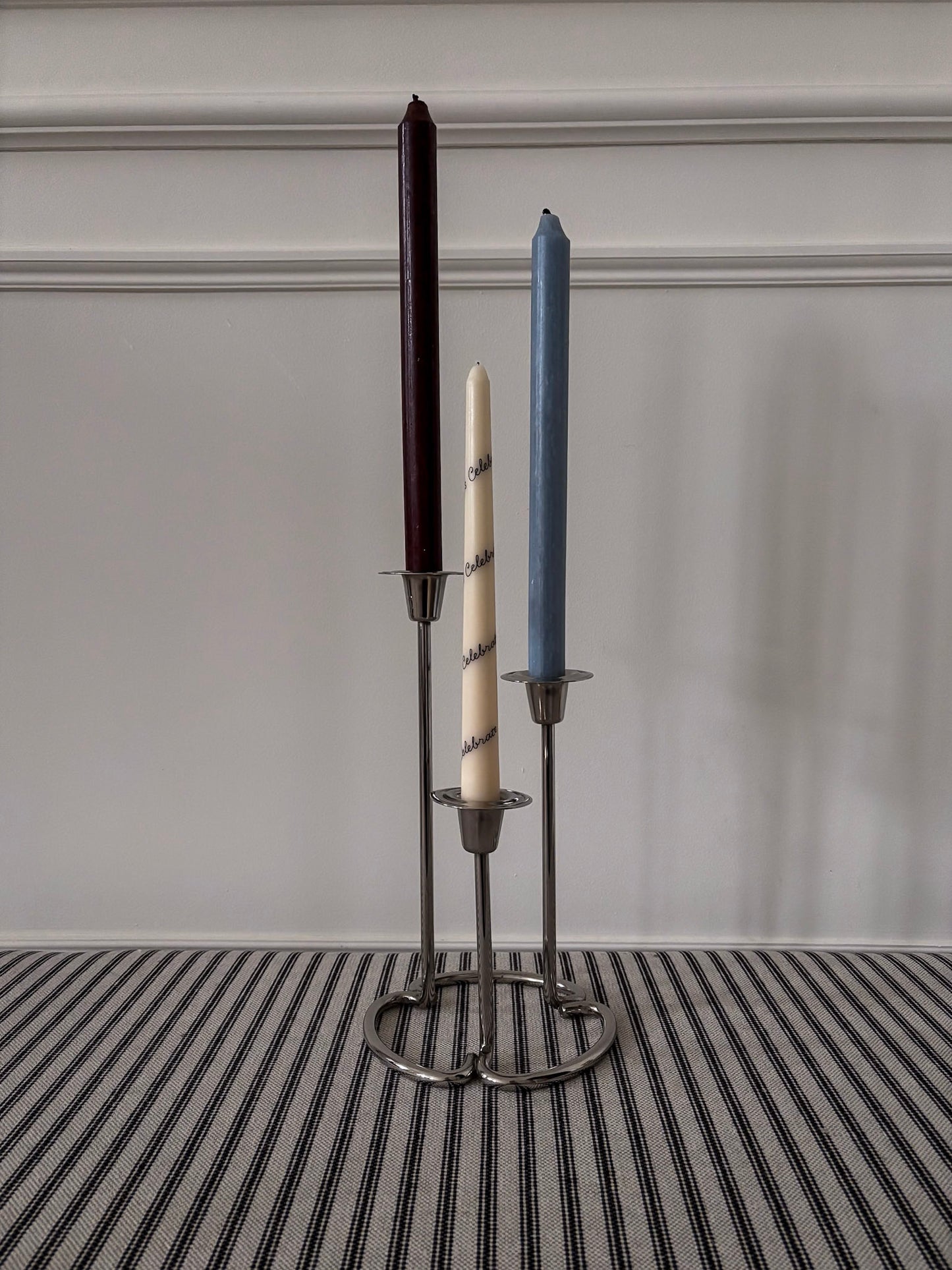 Silver-Tone Sculptural Trio Candlestick Holder