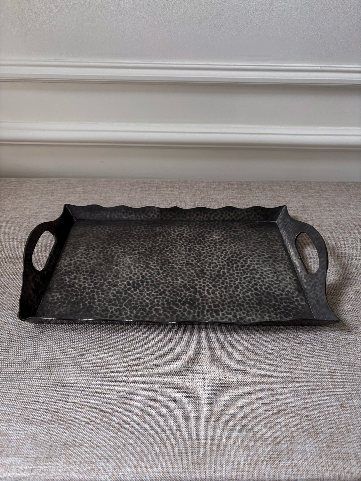 Knighthood Hammered Pewter Scalloped Edge Serving Tray