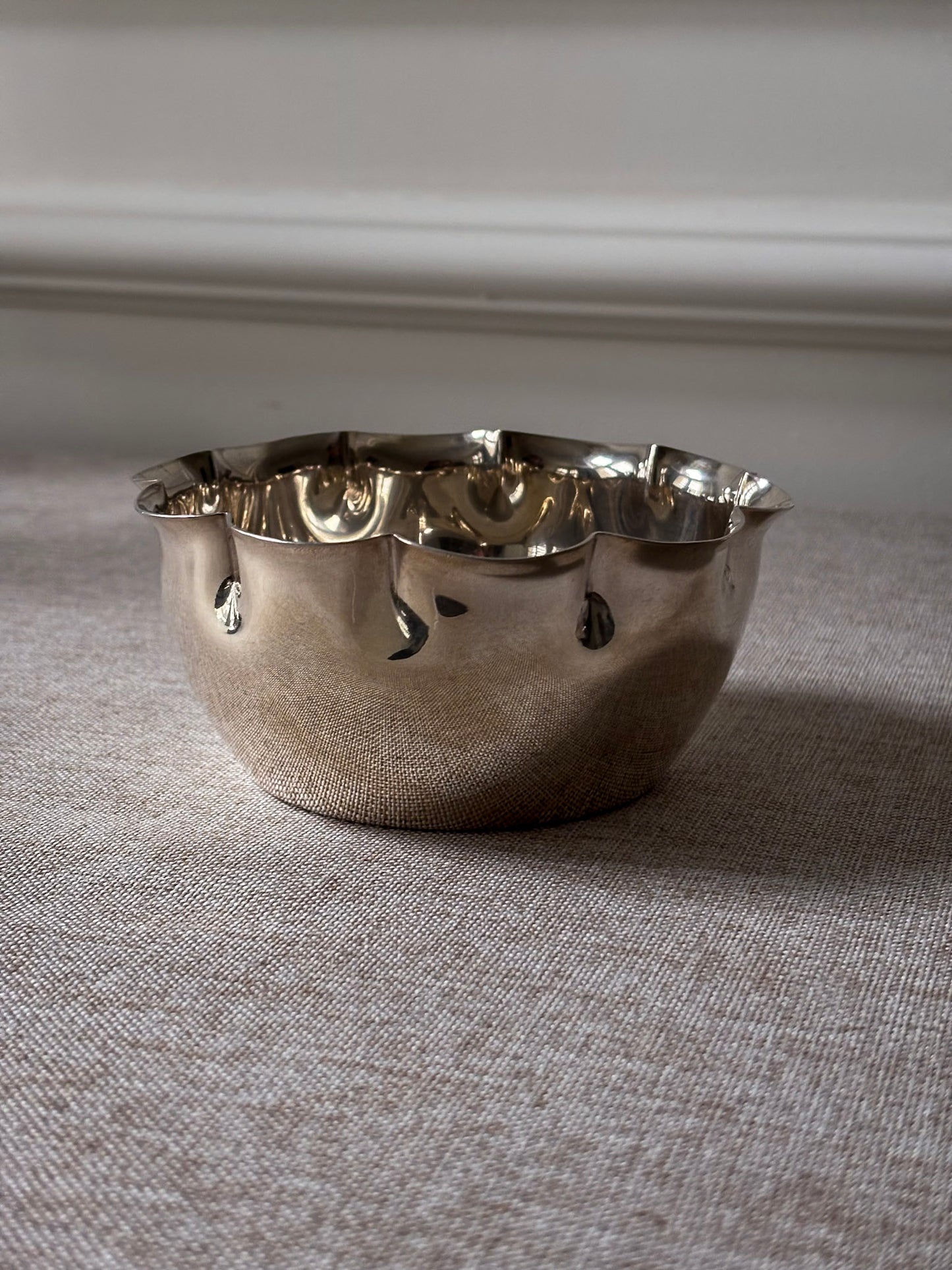 Silver-Plated Bowl with Scalloped Rim