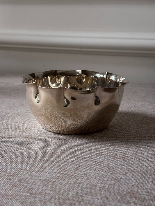 Silver-Plated Bowl with Scalloped Rim