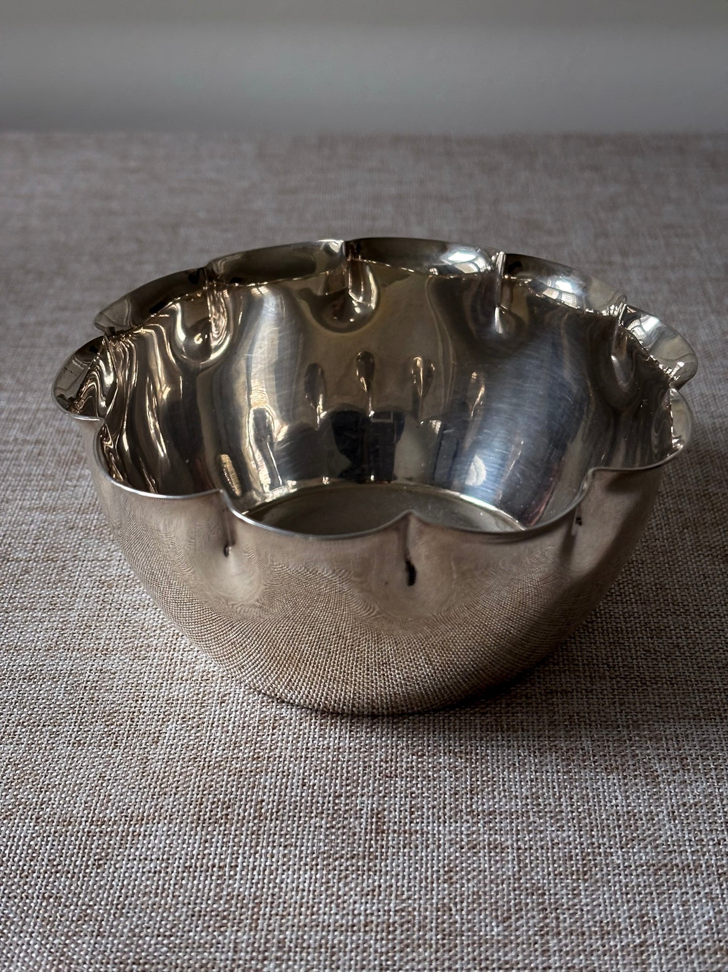 Silver-Plated Bowl with Scalloped Rim