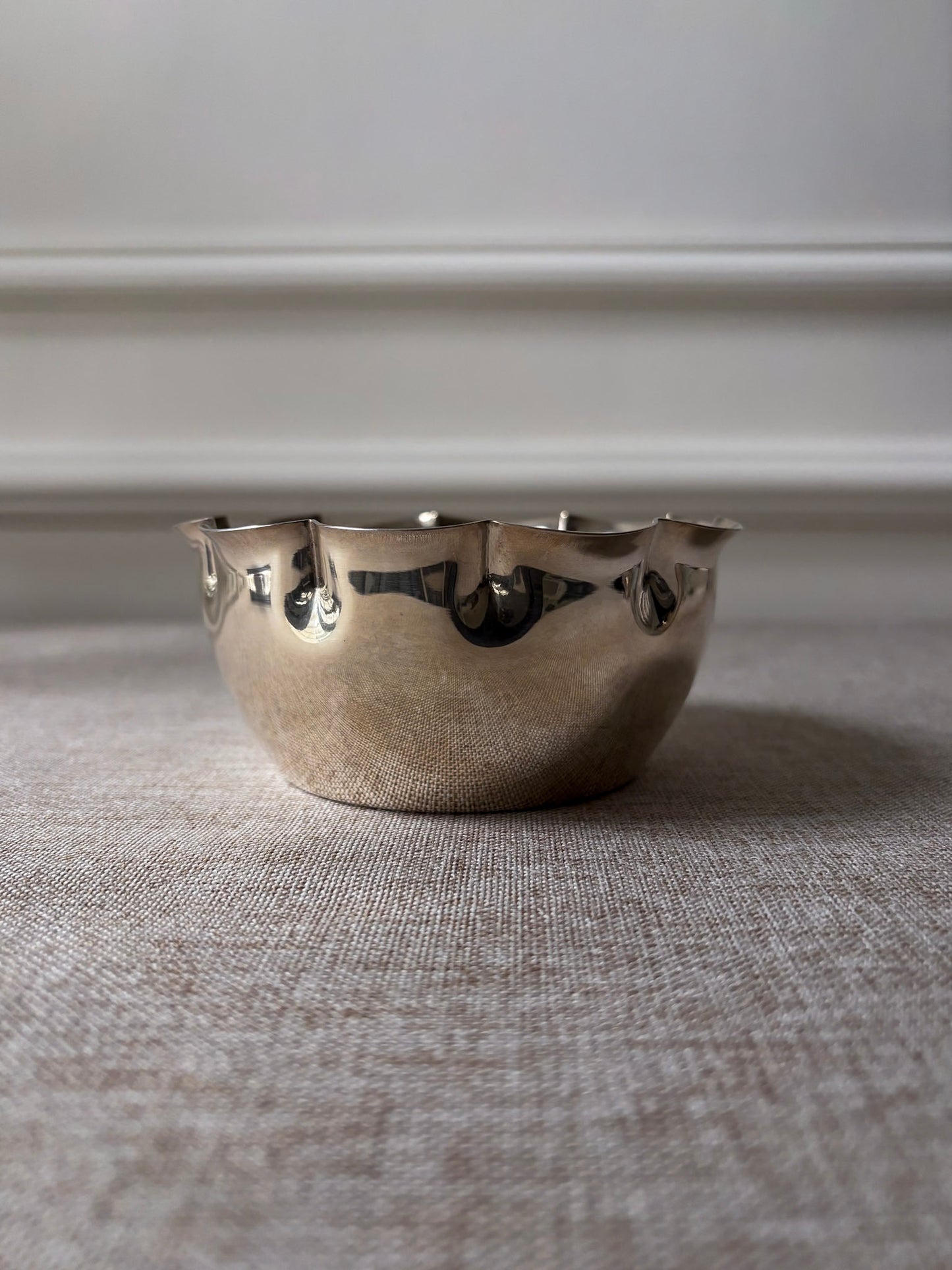 Silver-Plated Bowl with Scalloped Rim