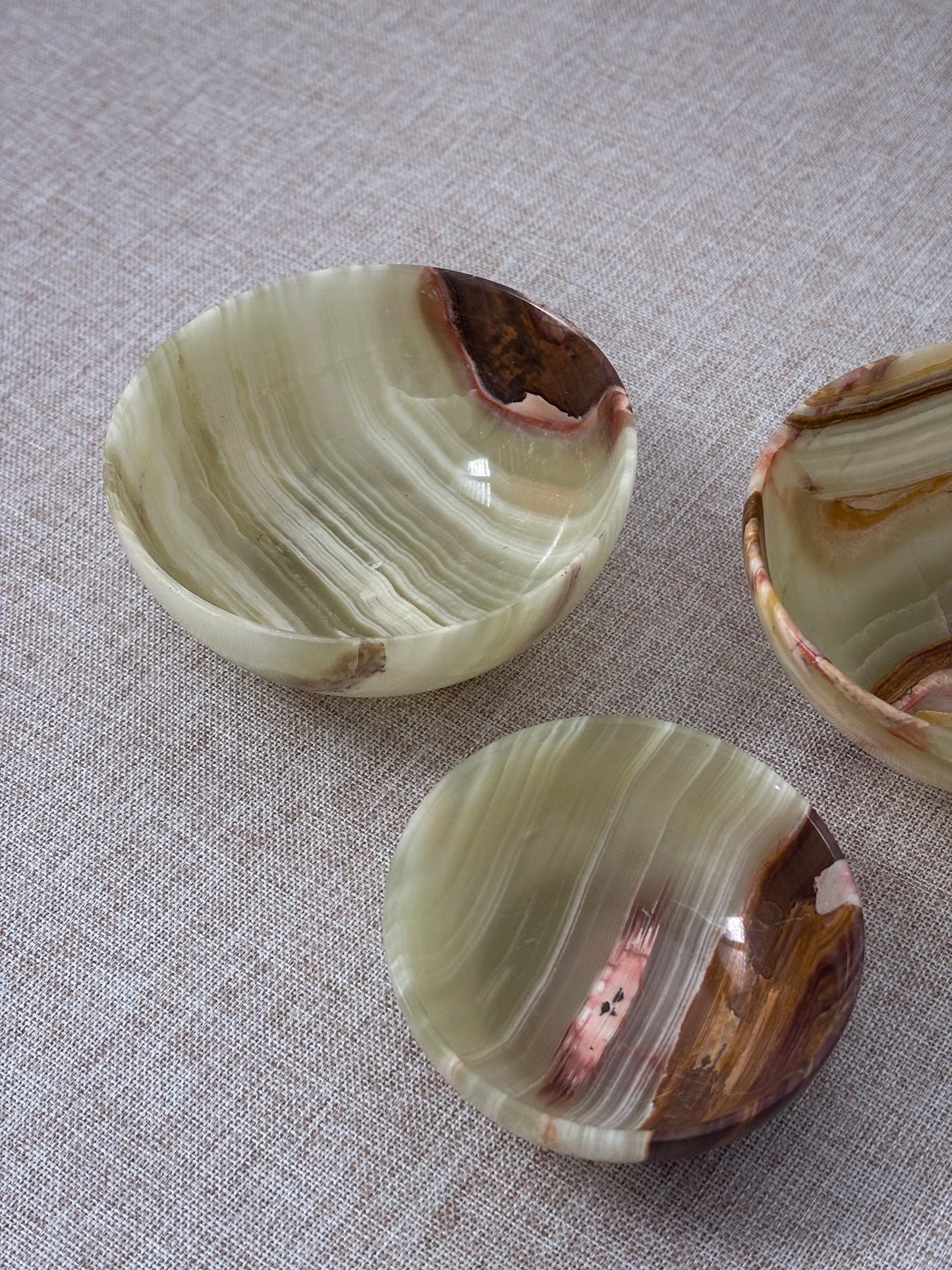 Vintage Banded Onyx Bowl Set | Mid Century Stone Trinket Bowls Set of 3