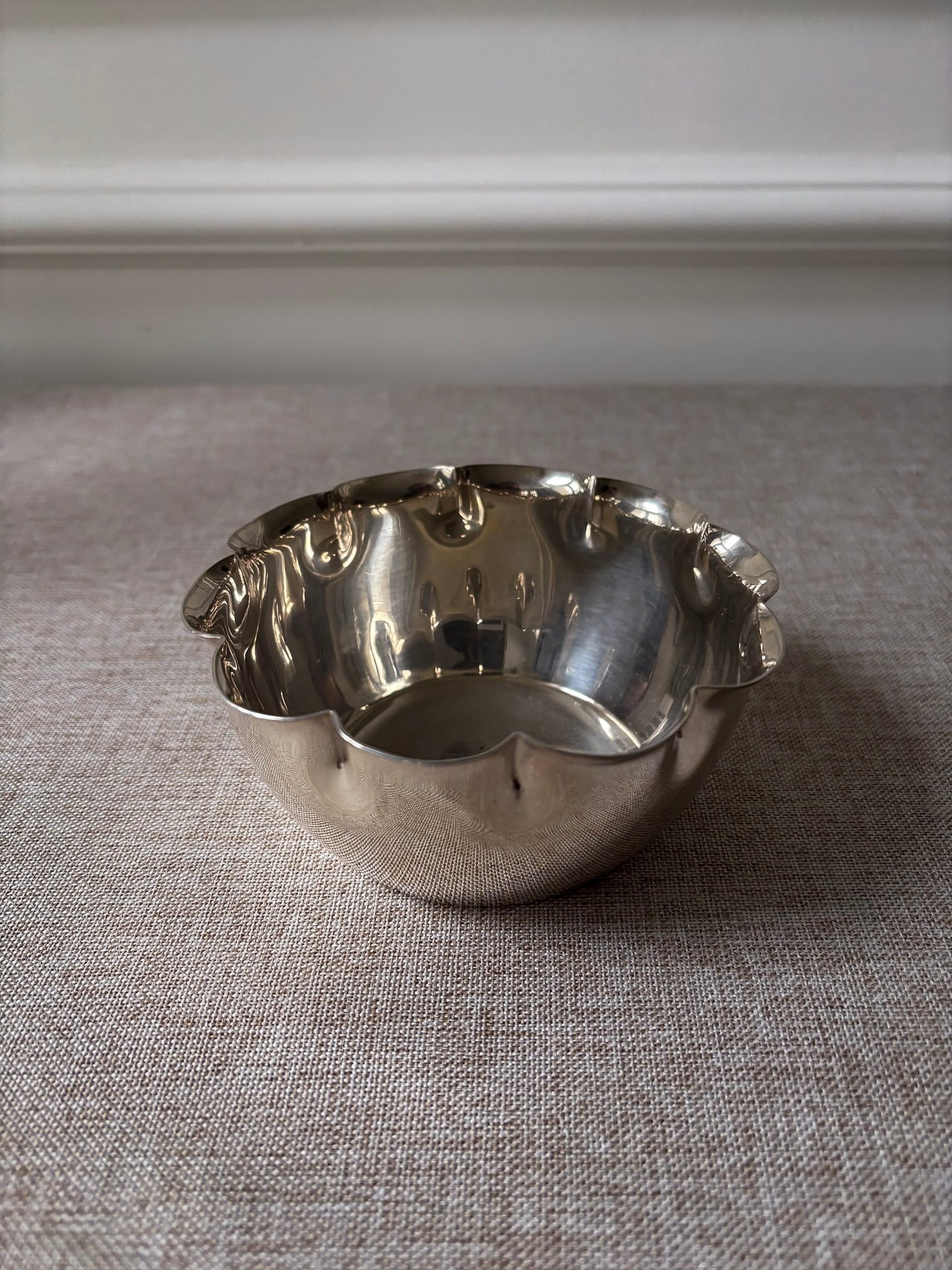 Silver-Plated Bowl with Scalloped Rim