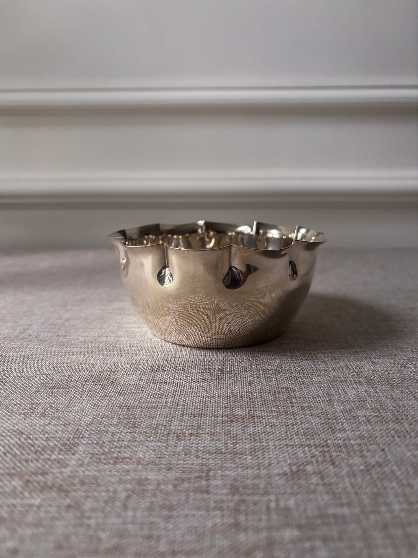 Silver-Plated Bowl with Scalloped Rim