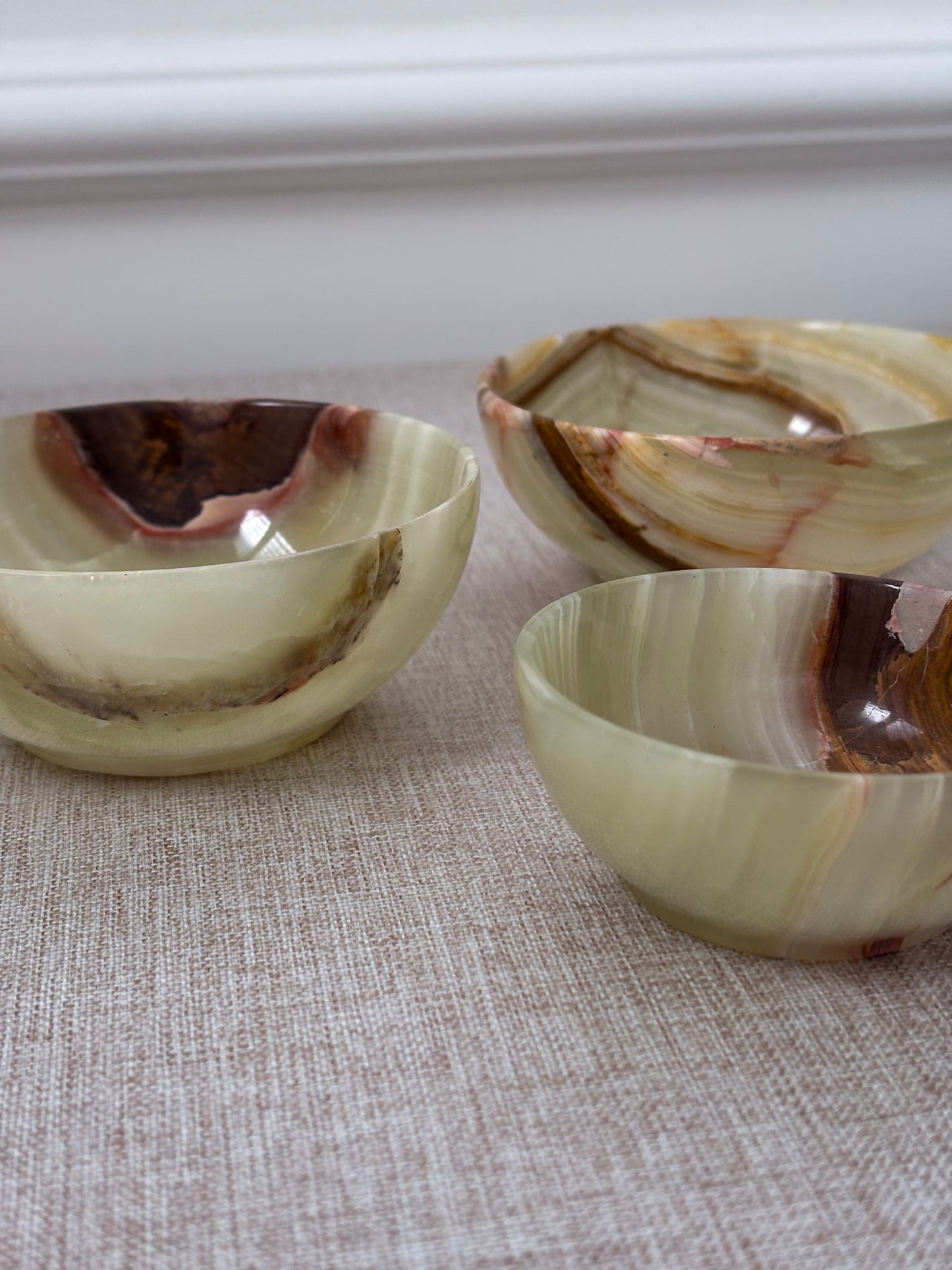 Vintage Banded Onyx Bowl Set | Mid Century Stone Trinket Bowls Set of 3