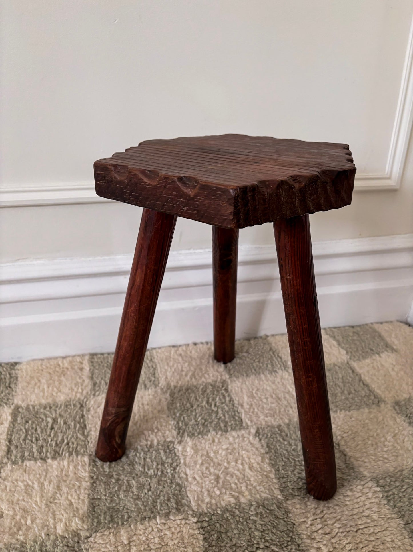 French Wooden Milking Stool | Rustic Primitive Tripod Stool