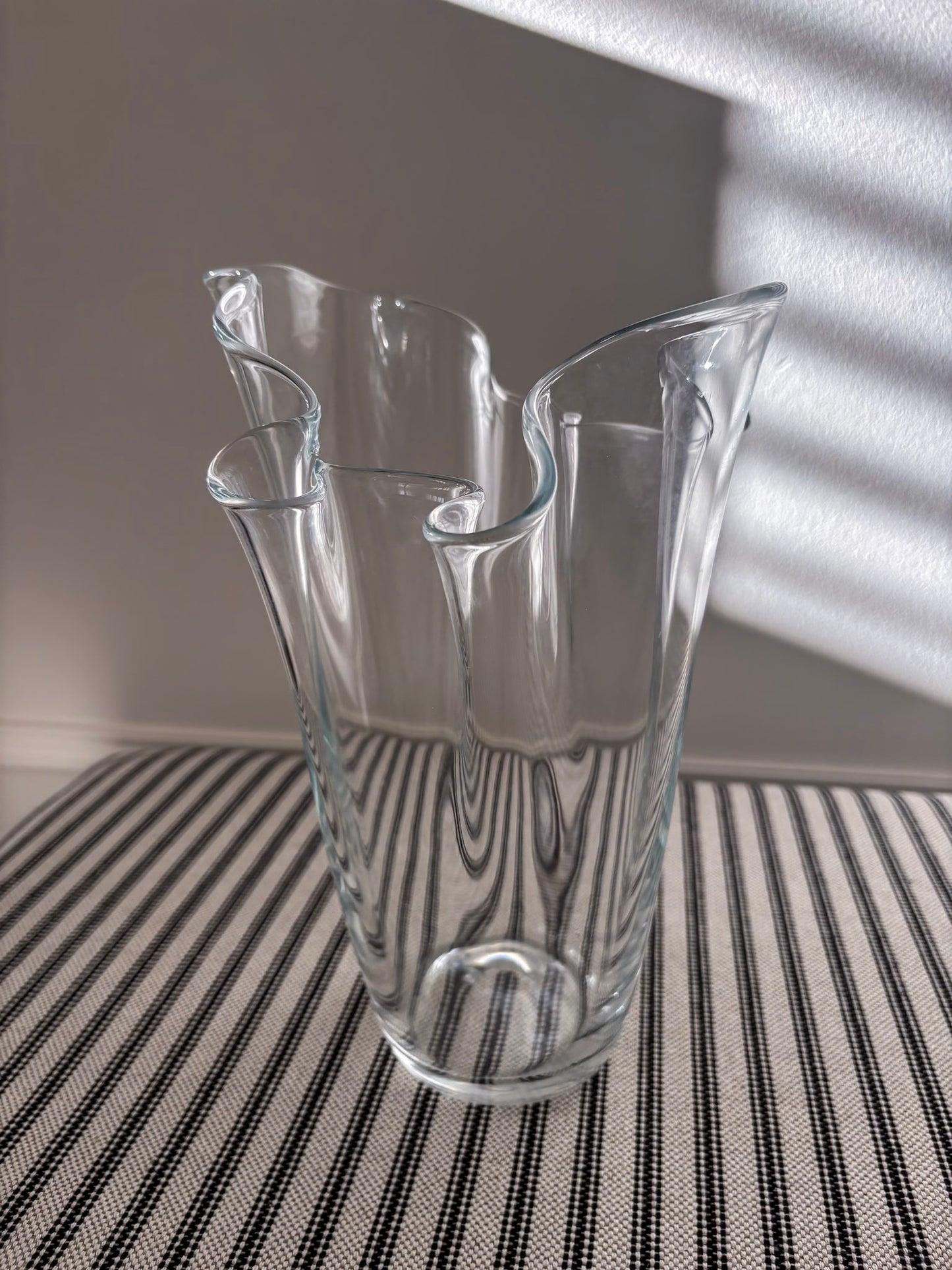 Tall Clear Ruffled-Edge Wavy Glass Vase