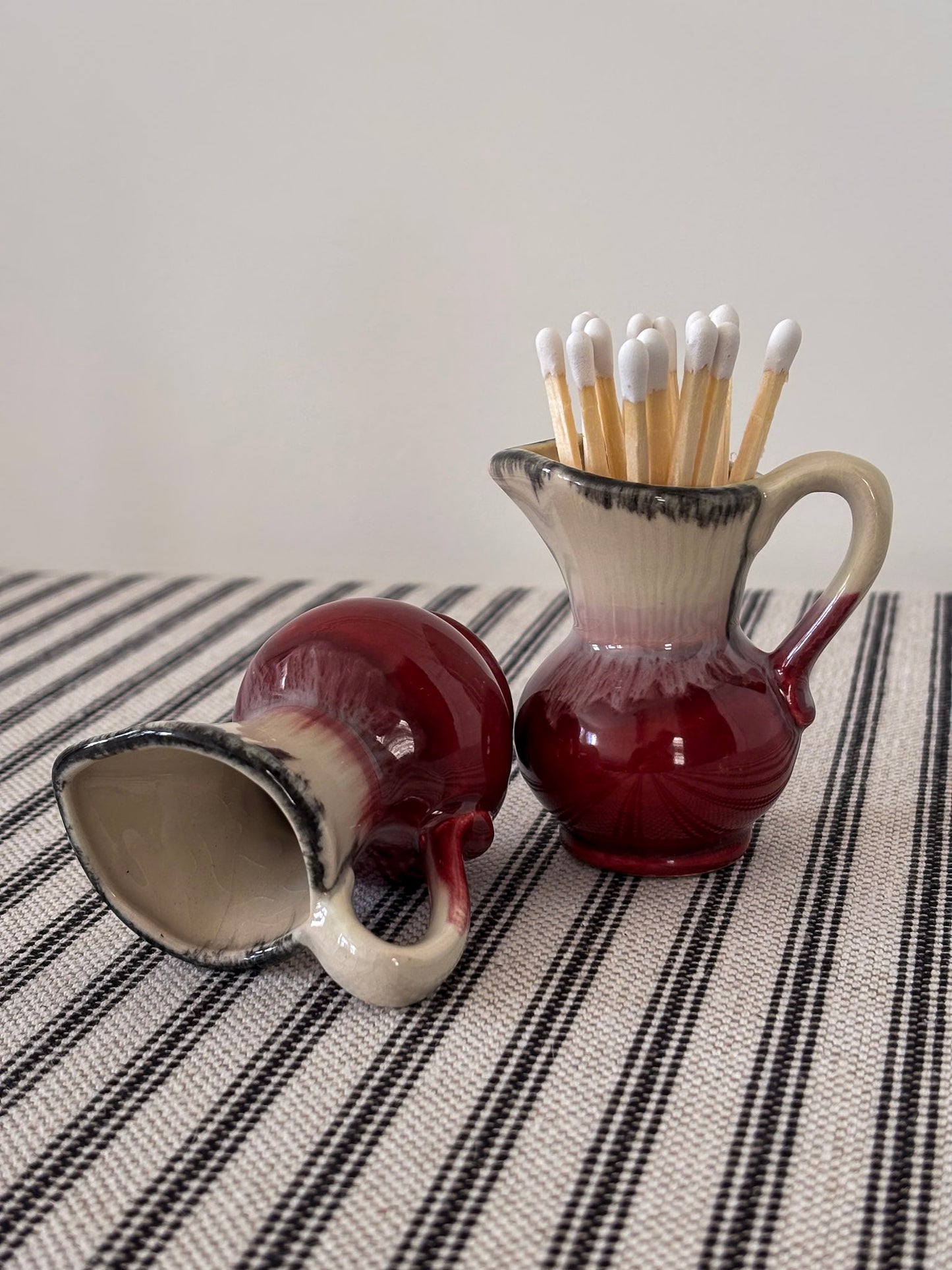 West German Drip-Glaze Ceramic Vessel Matchstick Holder