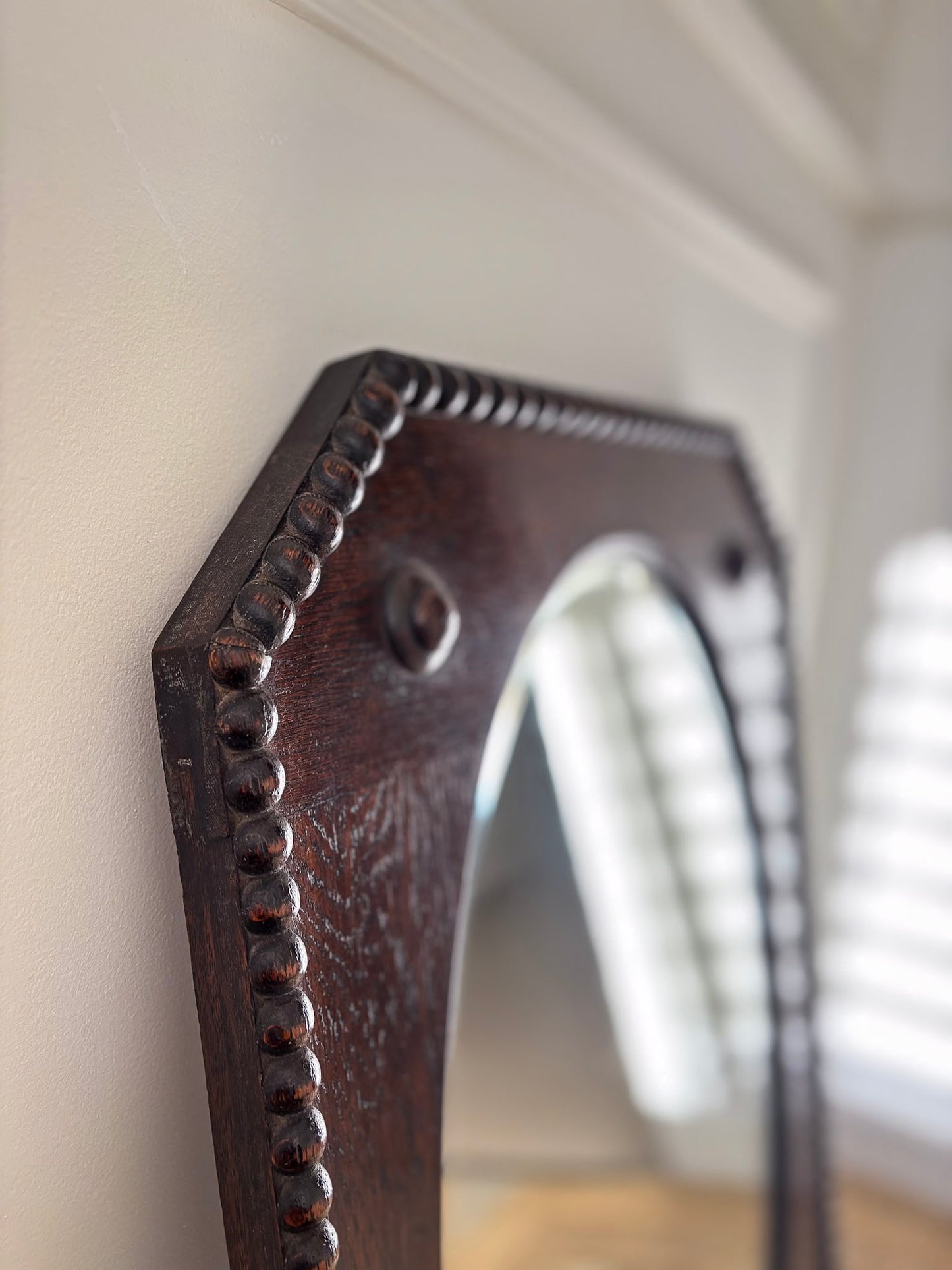 Vintage Beaded-Edge Oak Mirror