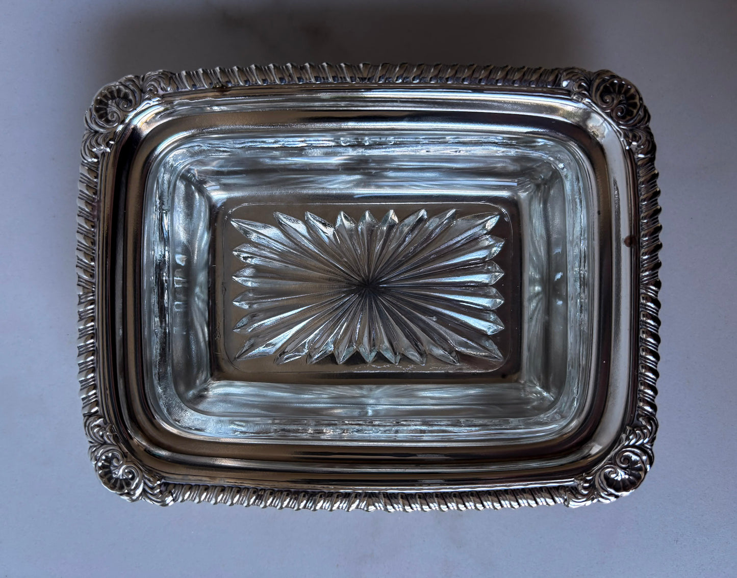 Silver-Plated Soap Dish with Cut Glass Insert
