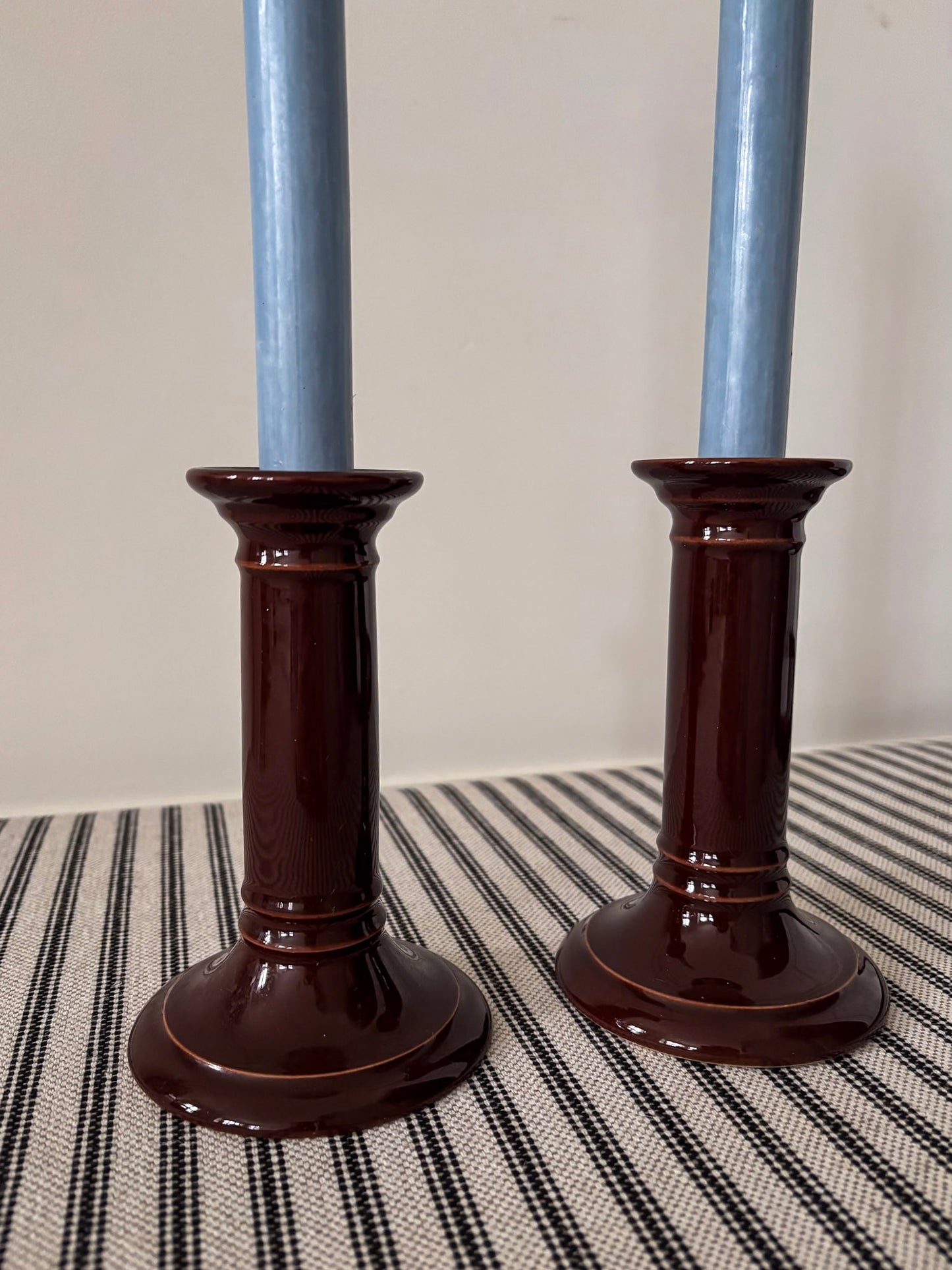Mid-Century Brown Ceramic Candlestick Holders