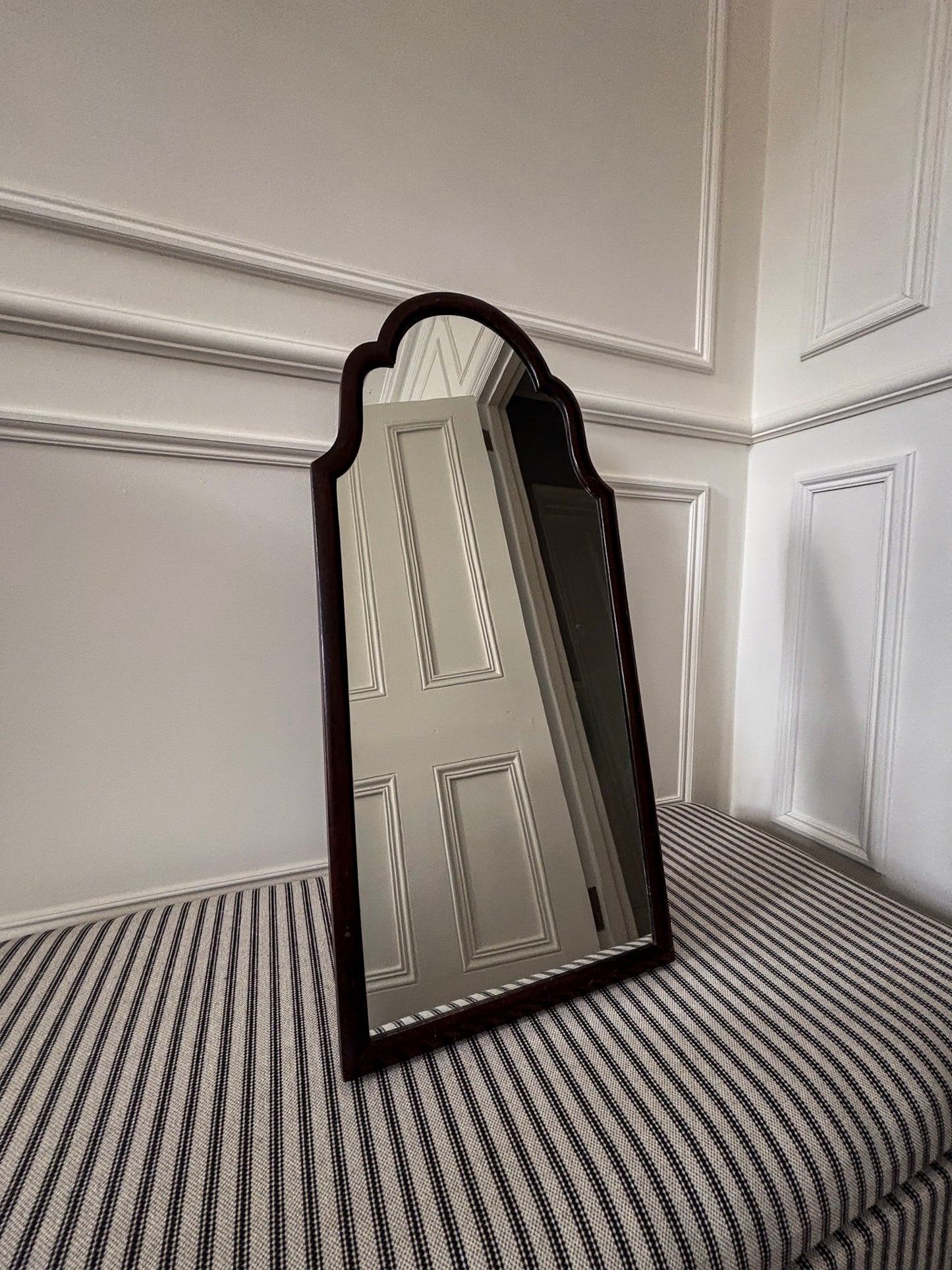 Dark Wood Scalloped Free-Standing Mirror