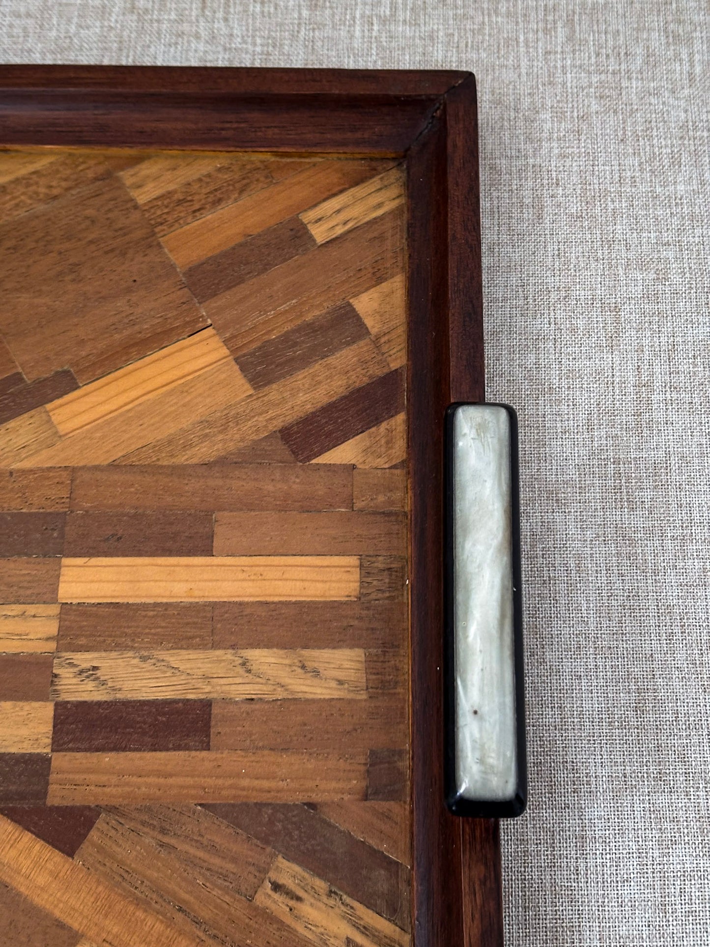 Vintage Mid Century Parquetry Serving Tray | Geometric Wood Veneer Tray