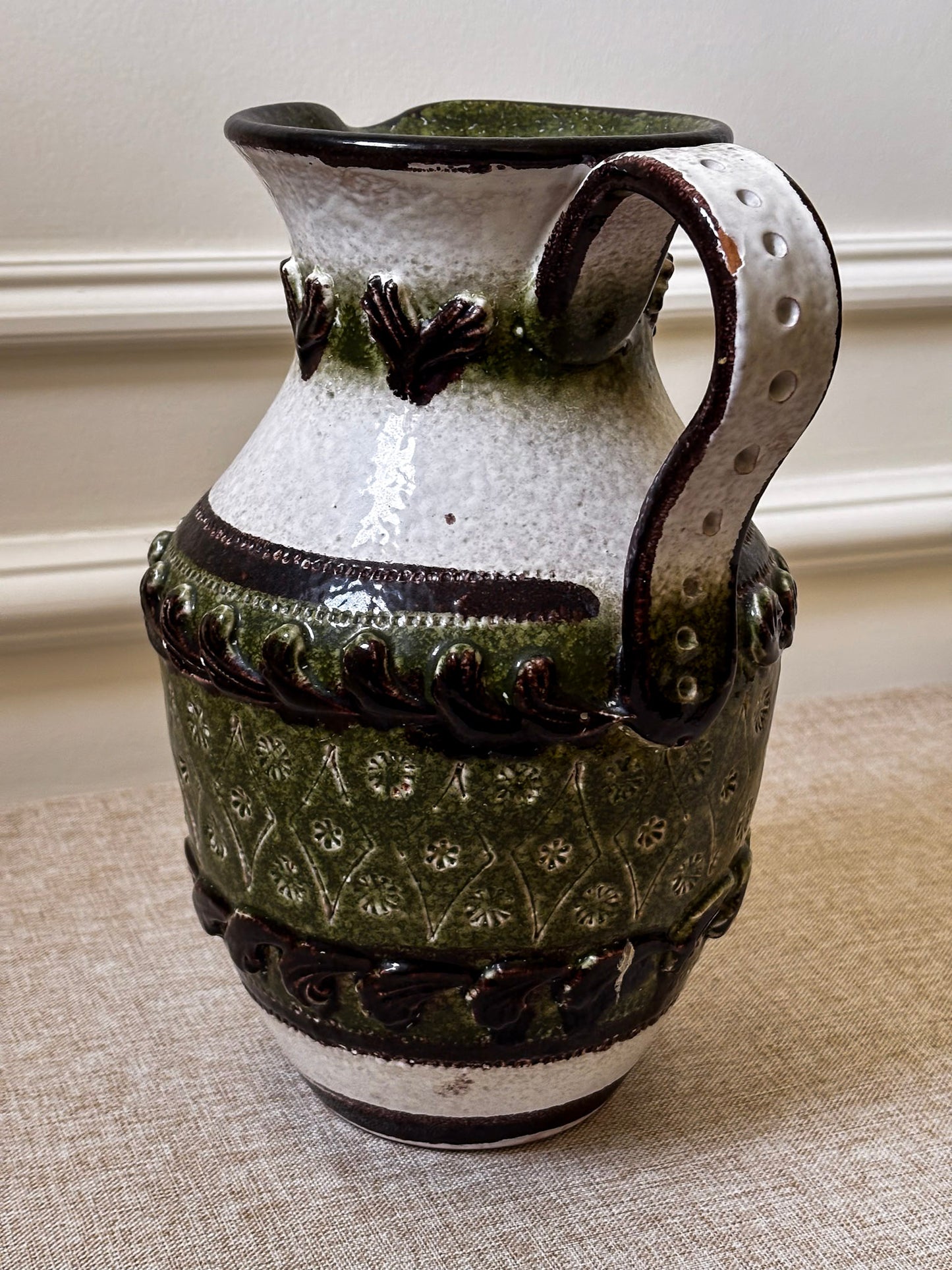 Vintage Italian Ceramic Jug Vase Attributed to Nuovo Rinascimento | Mid Century Pottery