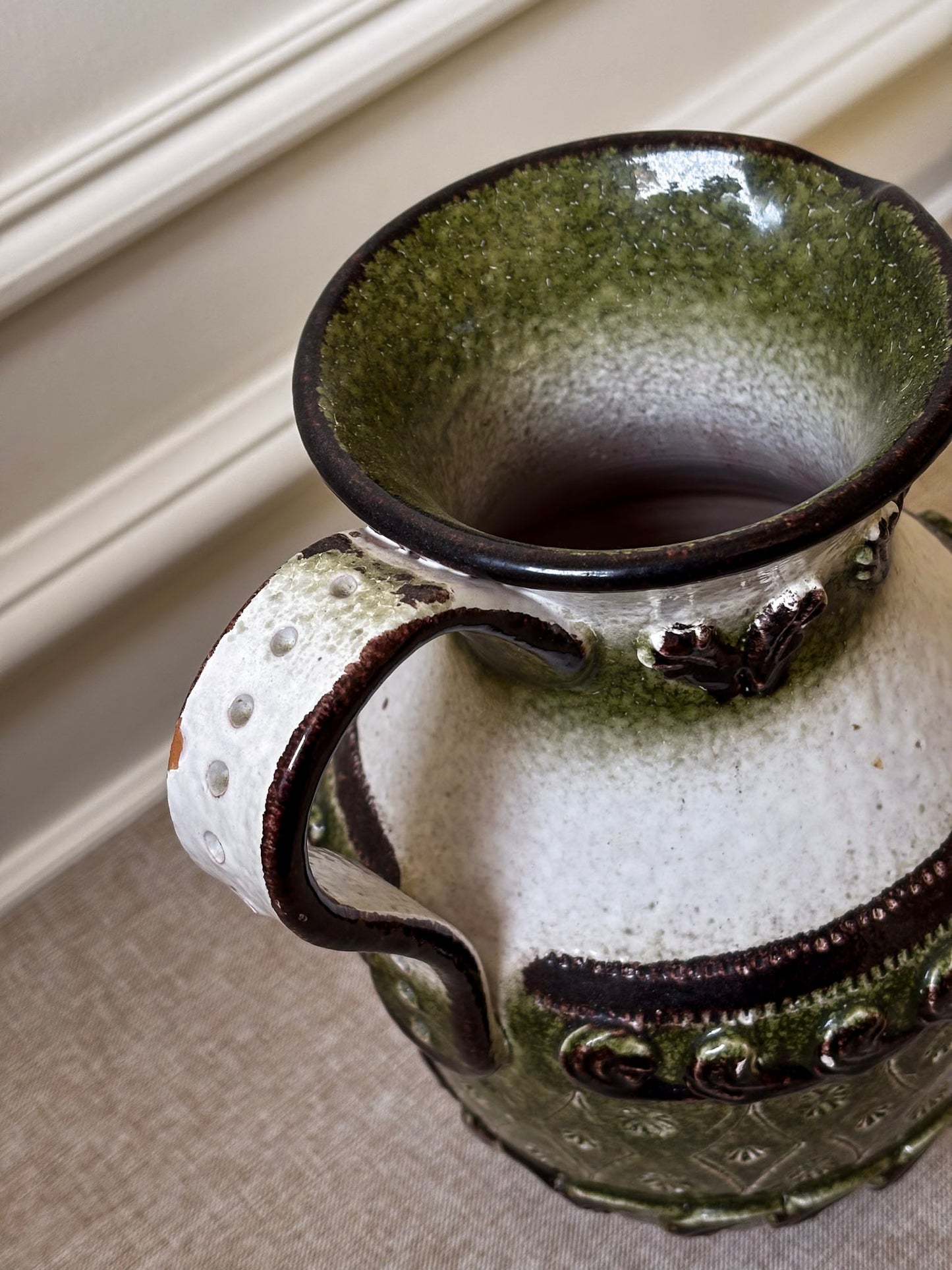 Vintage Italian Ceramic Jug Vase Attributed to Nuovo Rinascimento | Mid Century Pottery