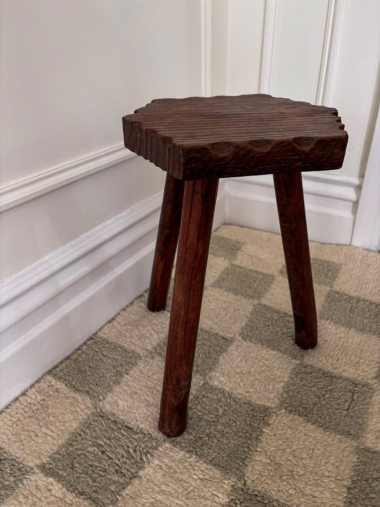 French Wooden Milking Stool | Rustic Primitive Tripod Stool
