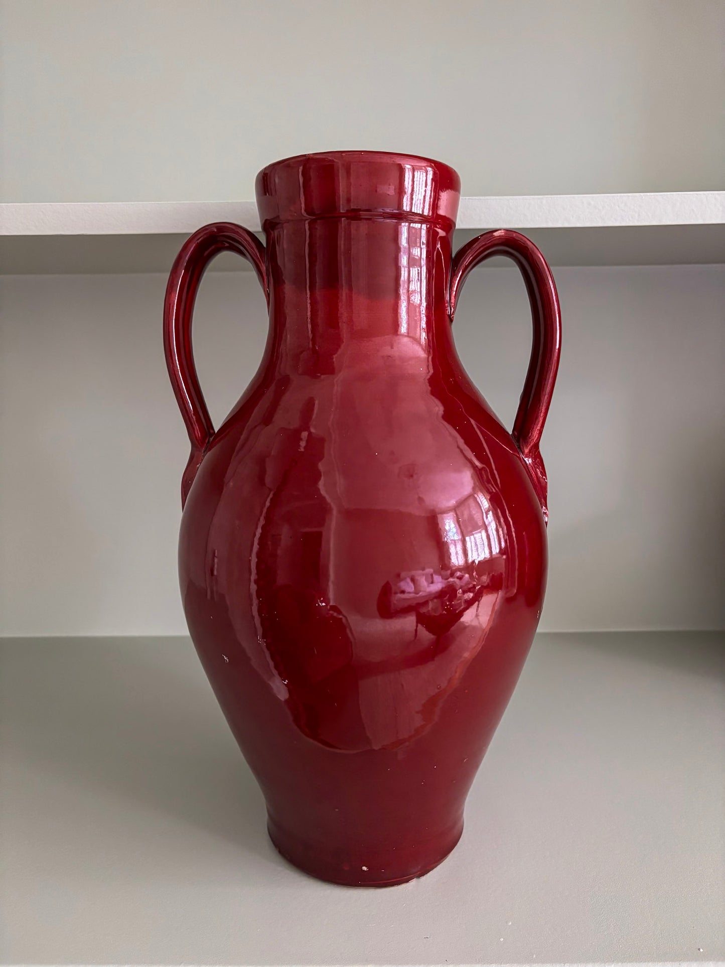 Nicola Fasano Red Glazed Dual-Handle Large Vase – Italian Studio Pottery Accent Piece