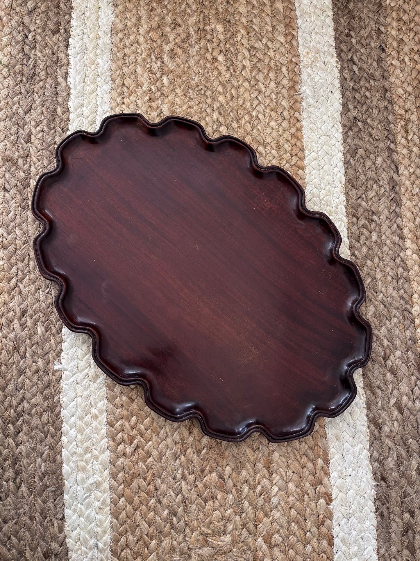 Mahogany Pie-Crust Scalloped Edge Decorative Tray - Wooden Styling Tray for Home Décor