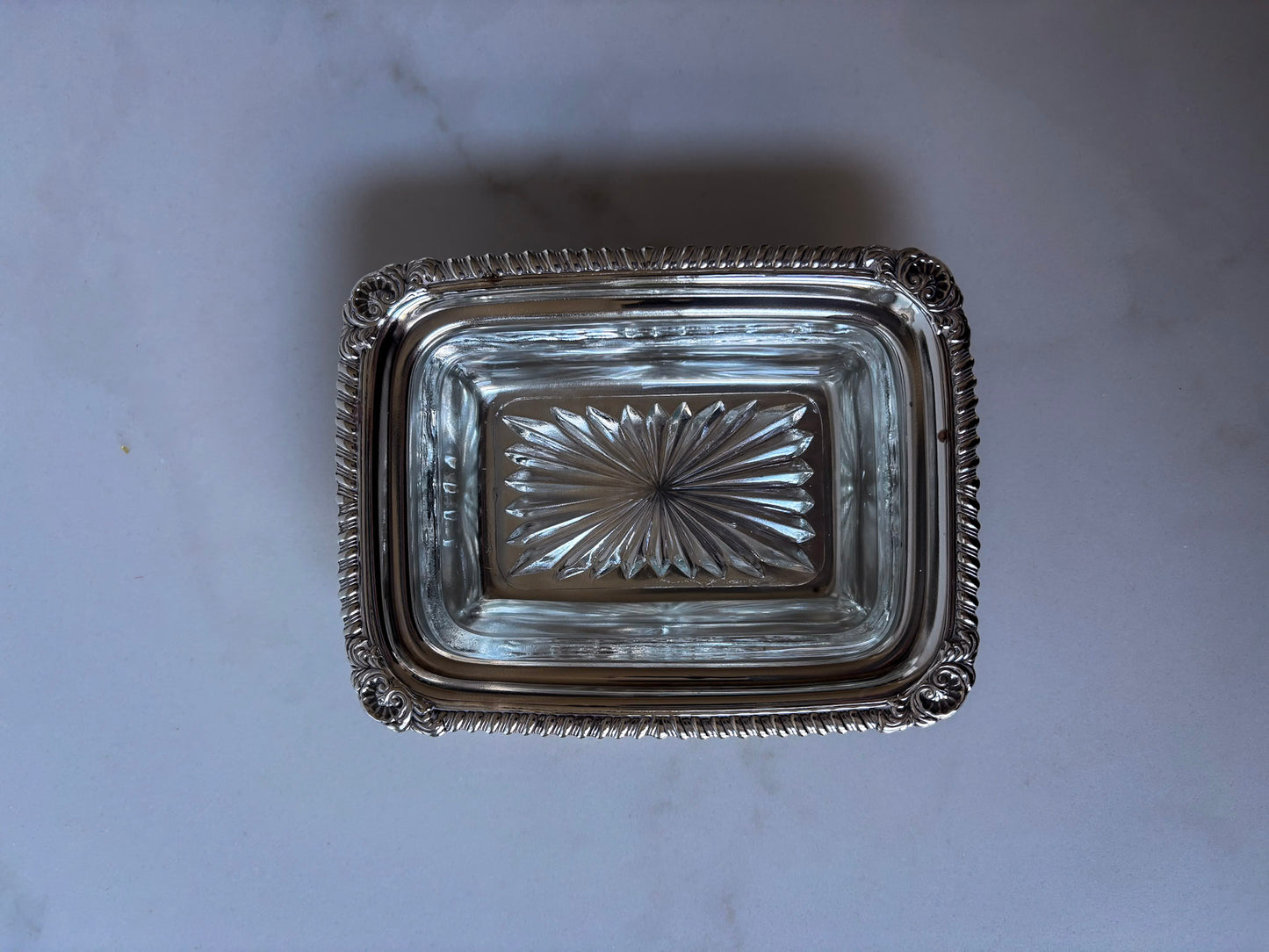 Silver-Plated Soap Dish with Cut Glass Insert