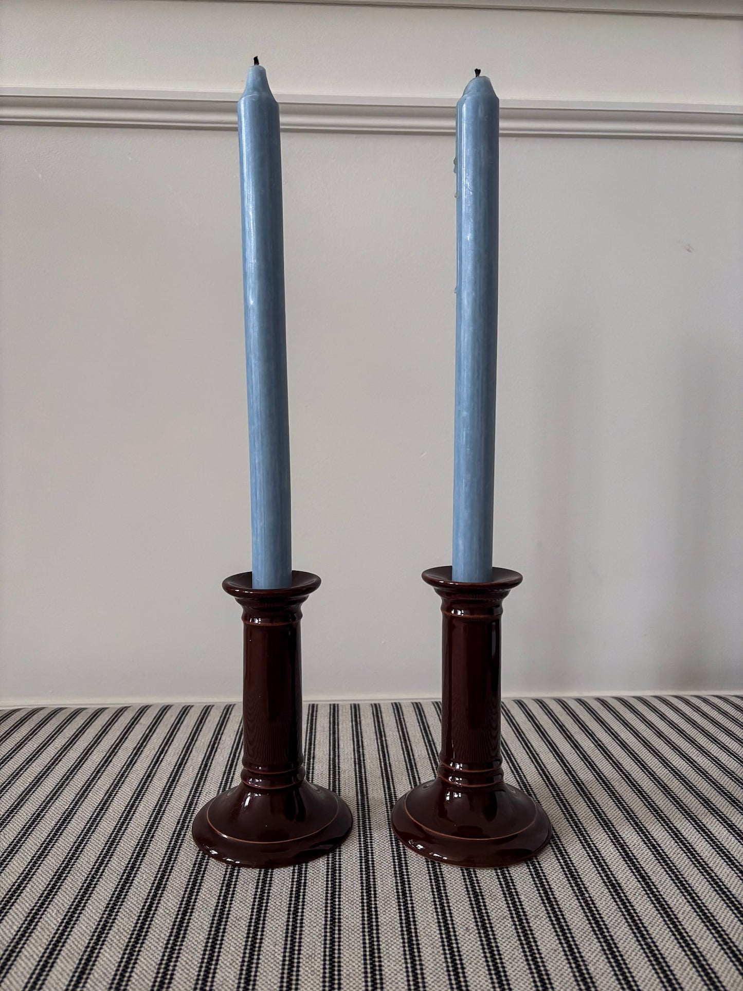 Mid-Century Brown Ceramic Candlestick Holders