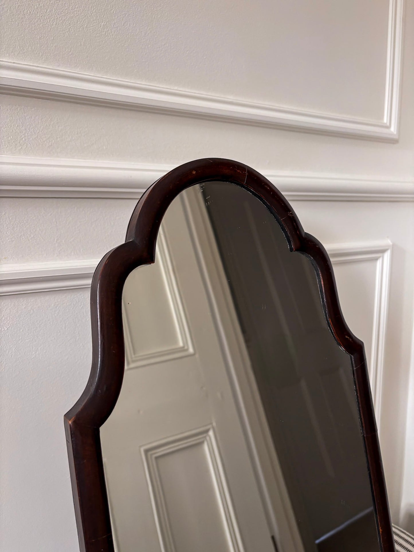 Dark Wood Scalloped Free-Standing Mirror