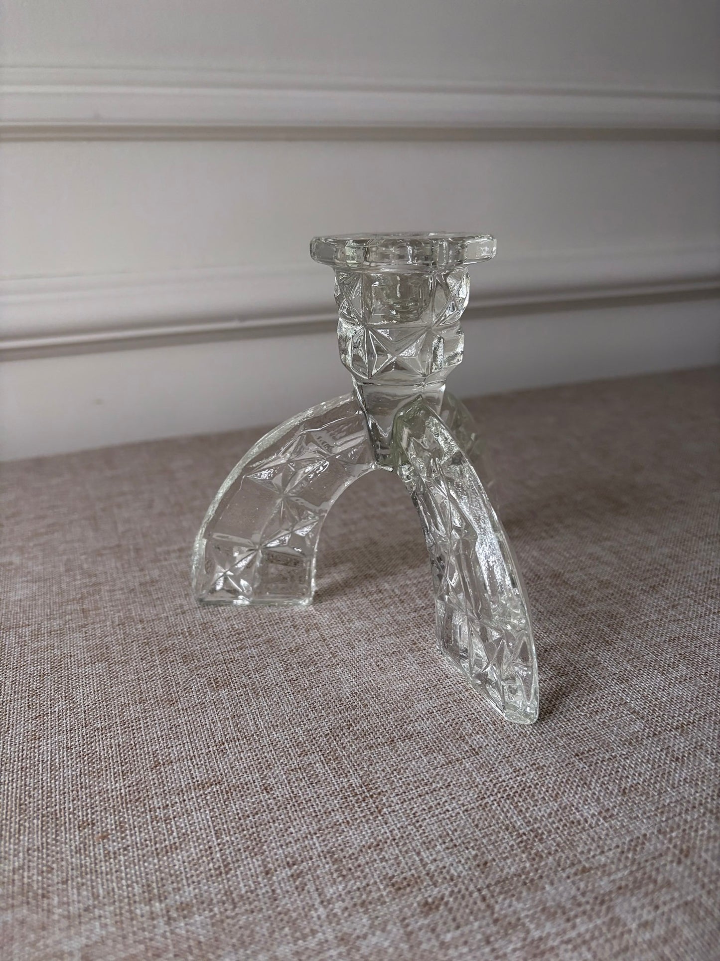 1930s Art Deco Pressed Glass Candlesticks - Pair