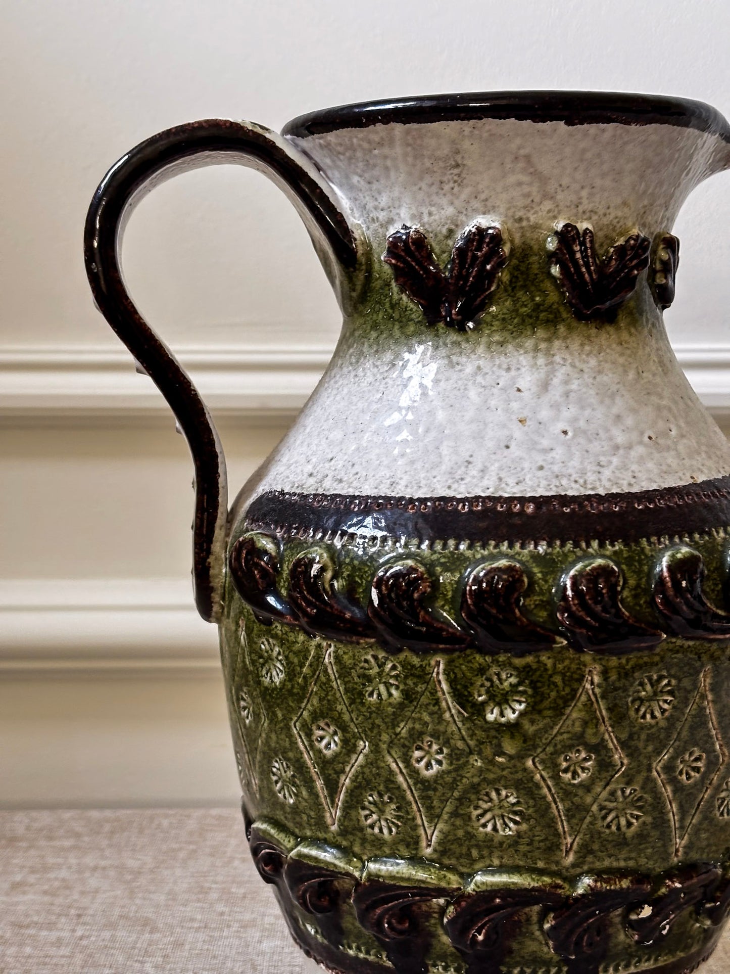 Vintage Italian Ceramic Jug Vase Attributed to Nuovo Rinascimento | Mid Century Pottery