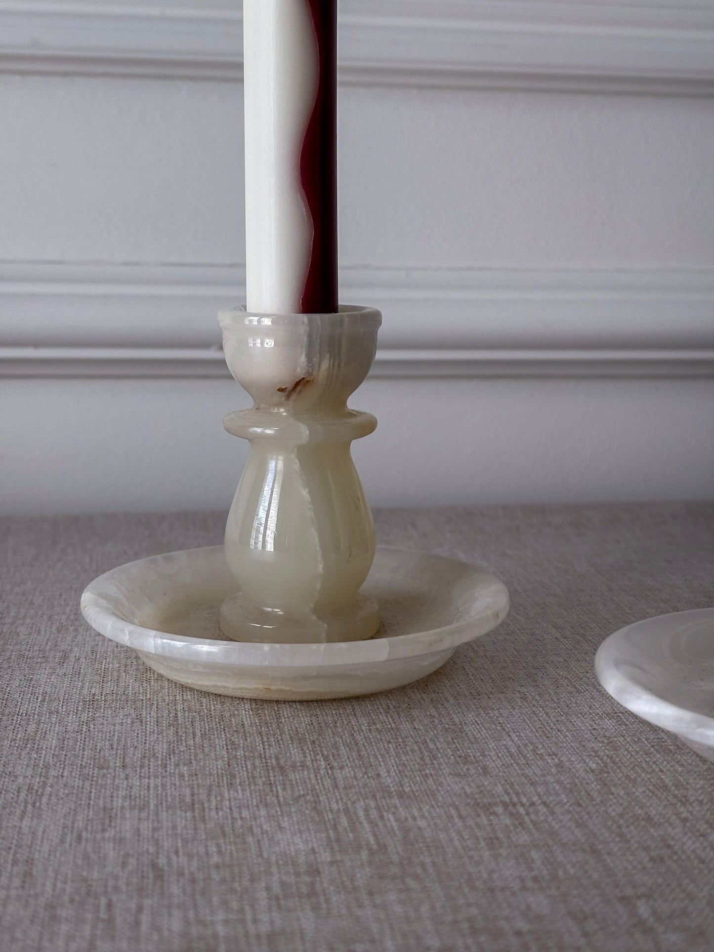 Vintage Cream Onyx Candle Holders Pair | Marble Stone Candlesticks