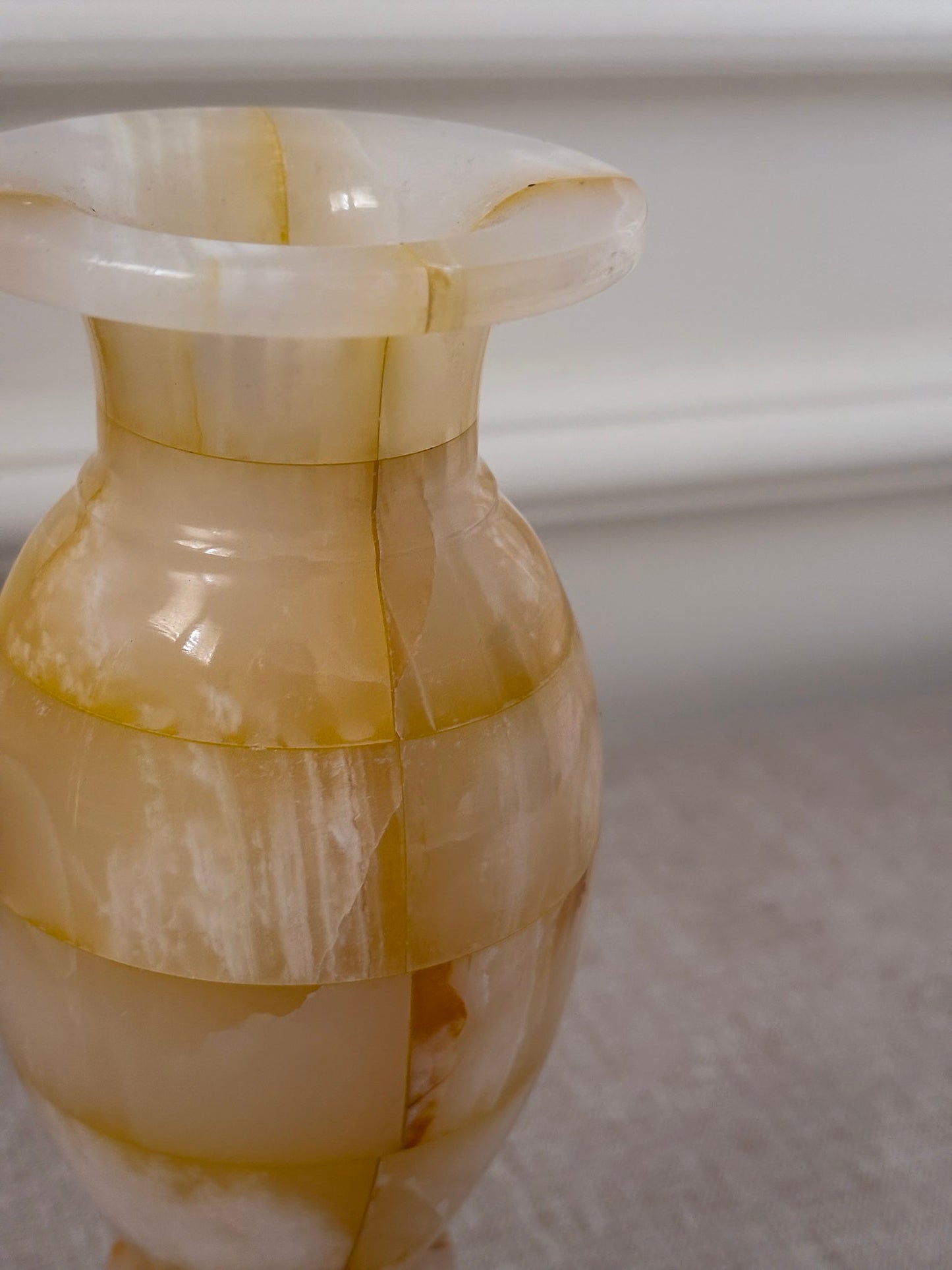 Vintage Butter Yellow Onyx Vase | Sculptural Chequered Stone Vase