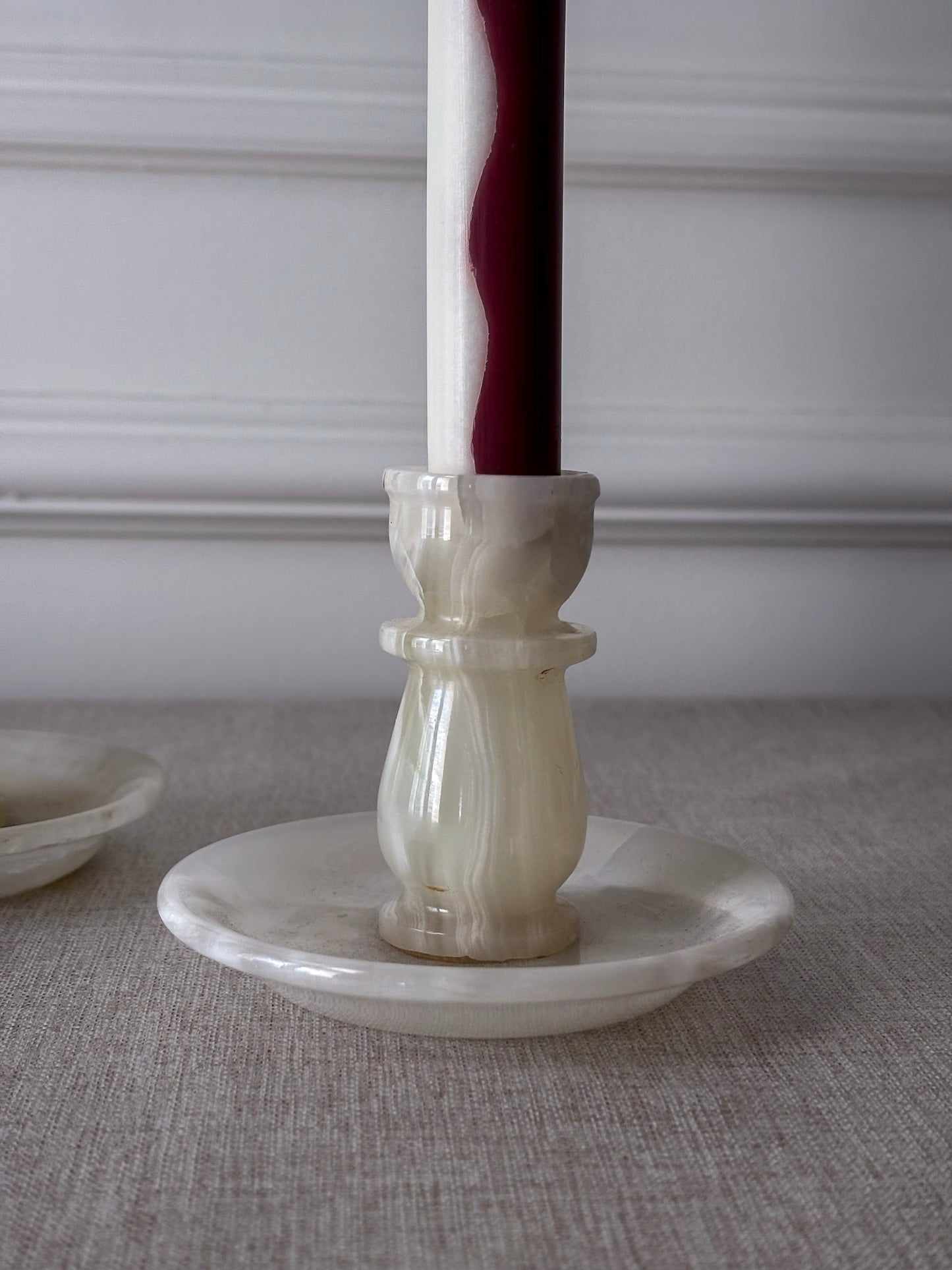Vintage Cream Onyx Candle Holders Pair | Marble Stone Candlesticks