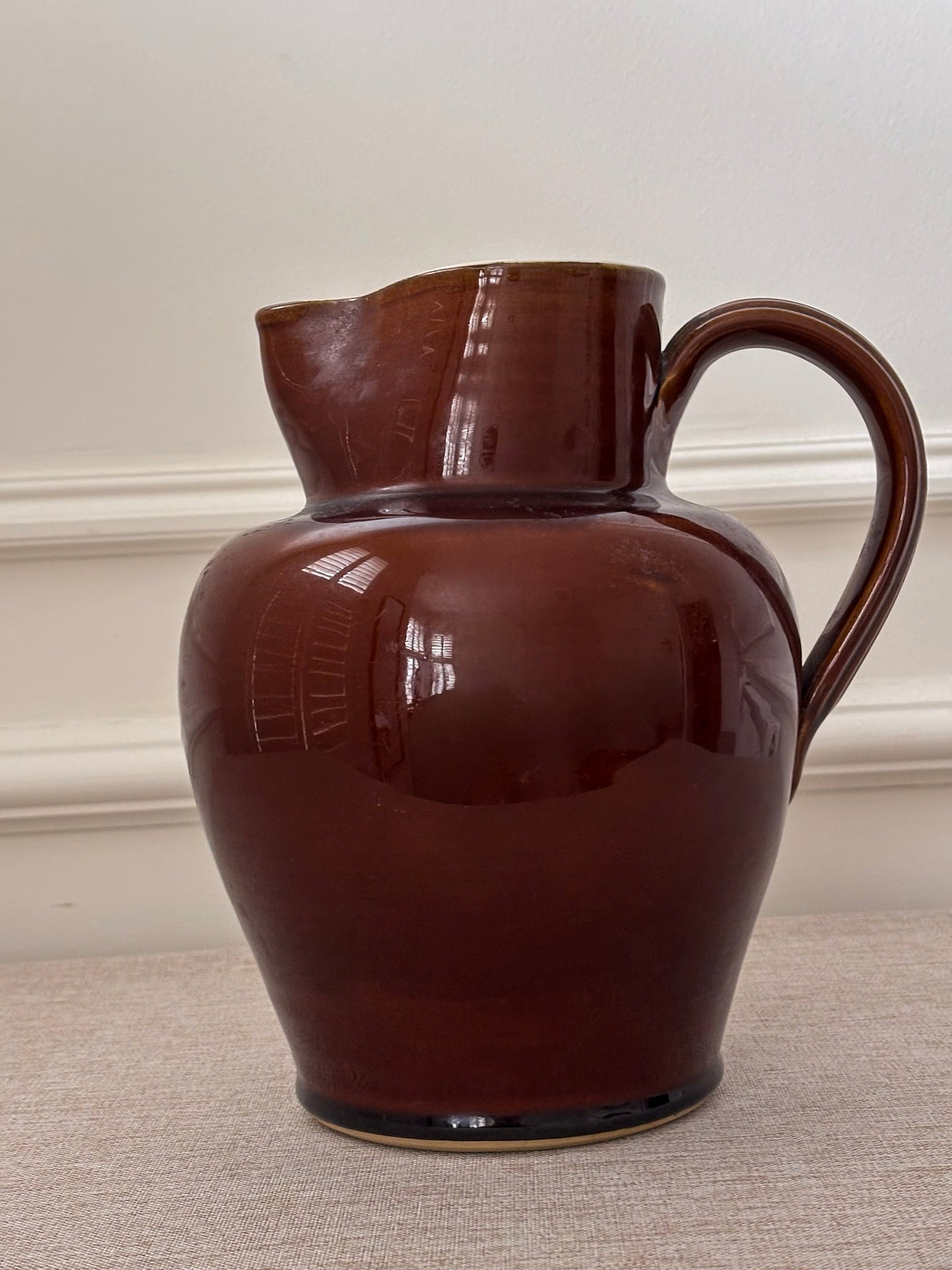 Large Brown Glazed Ceramic Jug