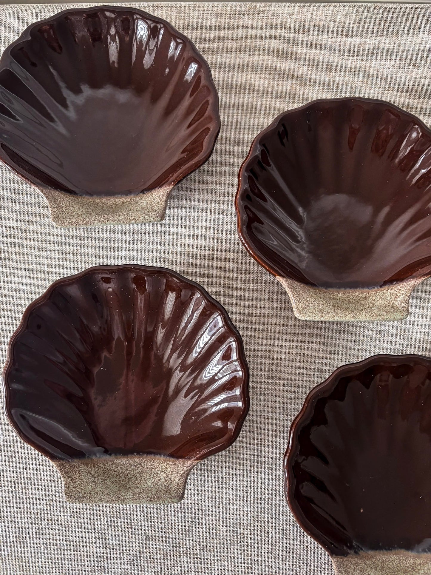 French Ceramic Scallop Shell Dishes - Brown Glaze