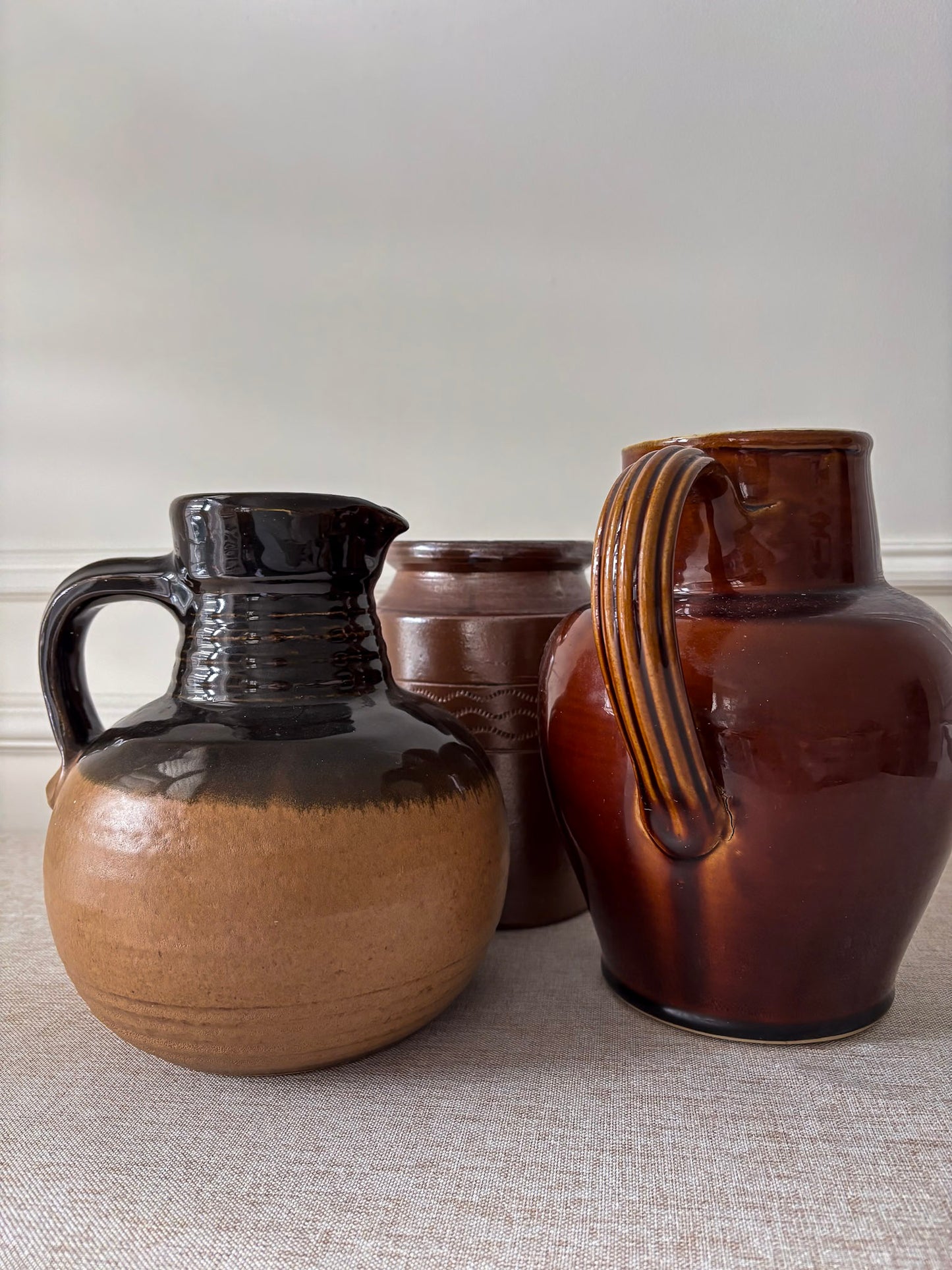 West German Rustic Ceramic Brown Glazed Jug
