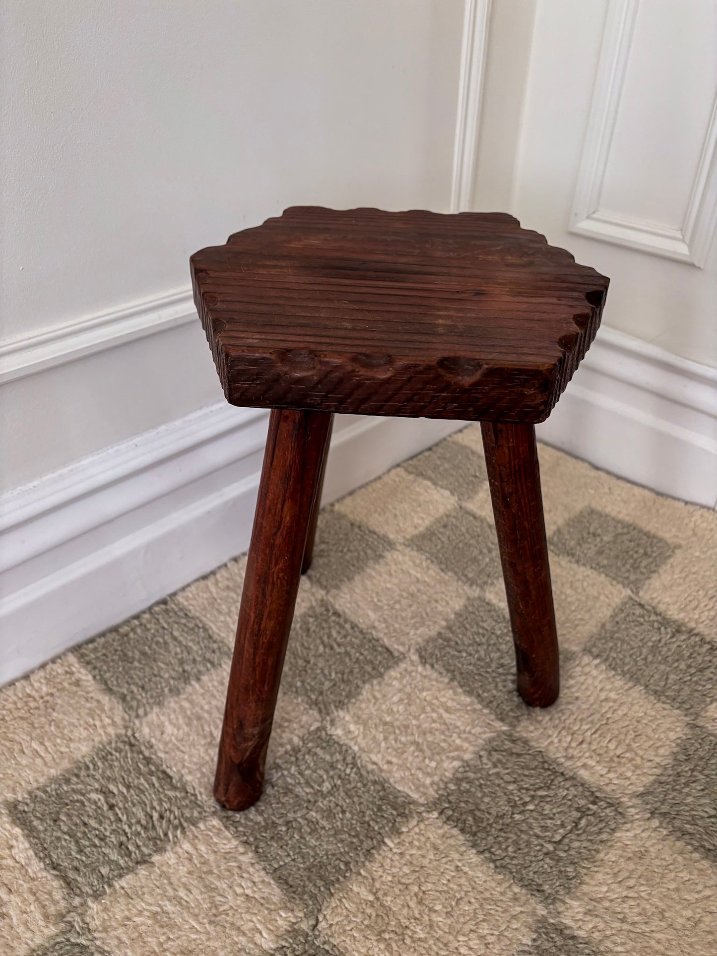 French Wooden Milking Stool | Rustic Primitive Tripod Stool