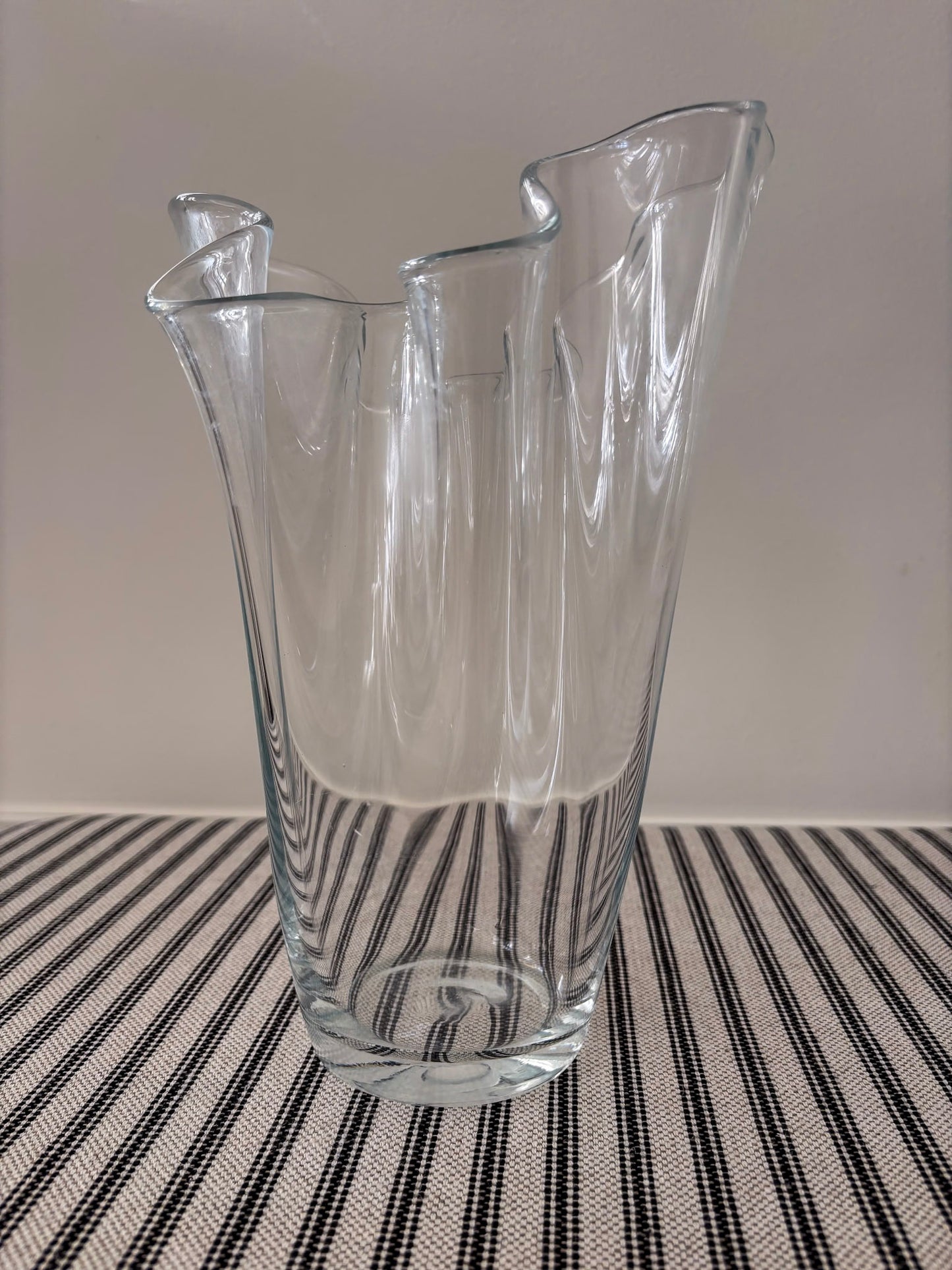 Tall Clear Ruffled-Edge Wavy Glass Vase
