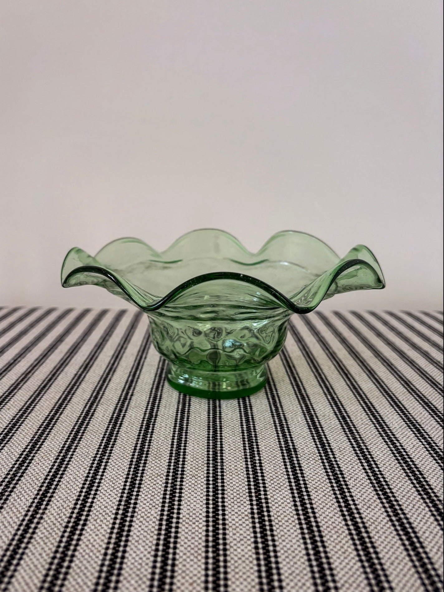 Green Glass Fluted Ruffle Edge Bowl