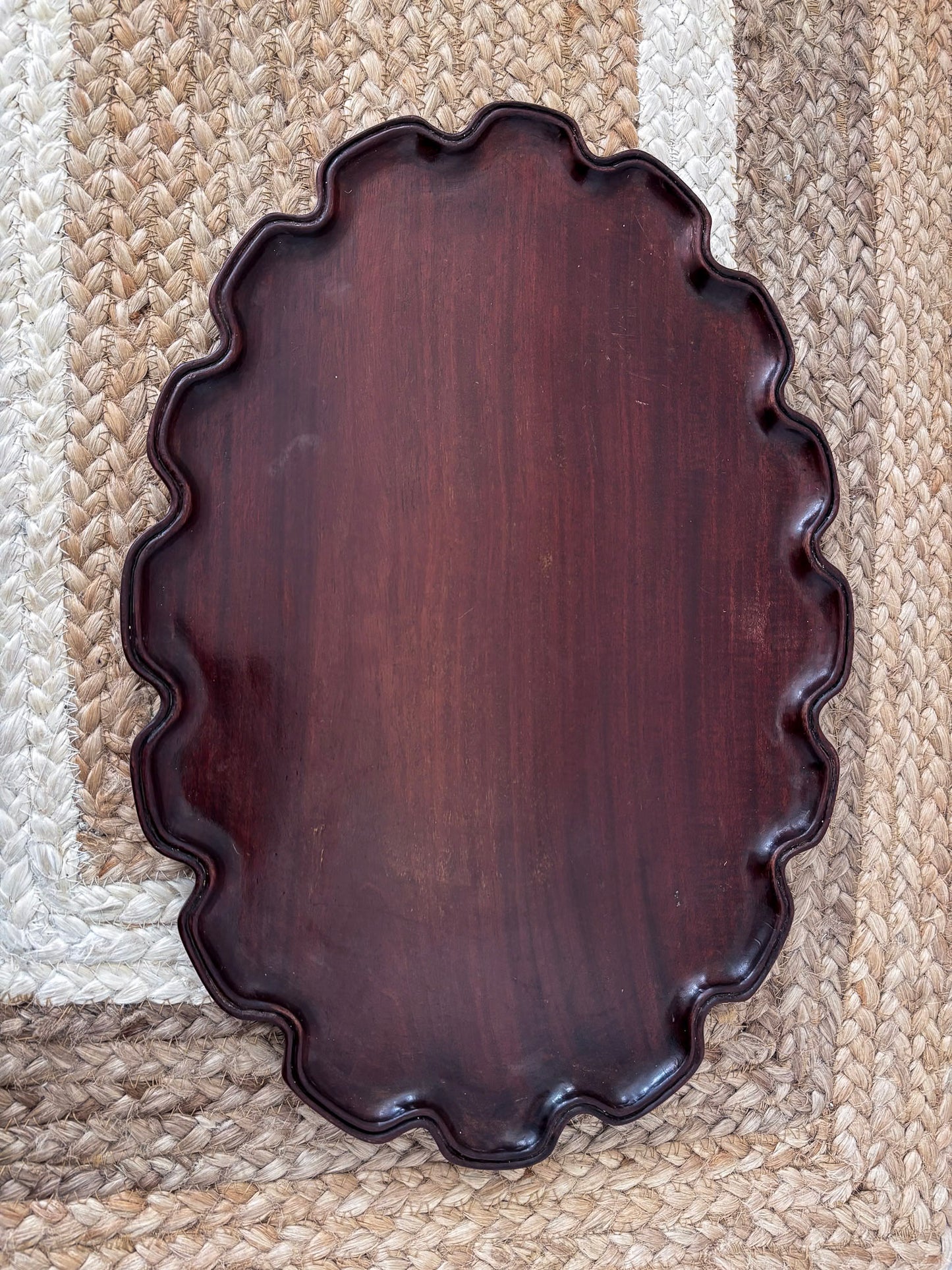 Mahogany Pie-Crust Scalloped Edge Decorative Tray - Wooden Styling Tray for Home Décor