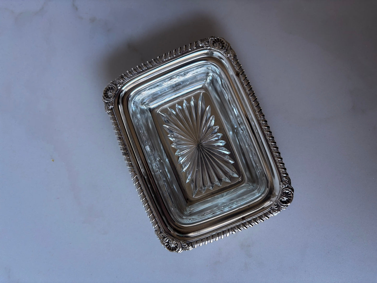 Silver-Plated Soap Dish with Cut Glass Insert