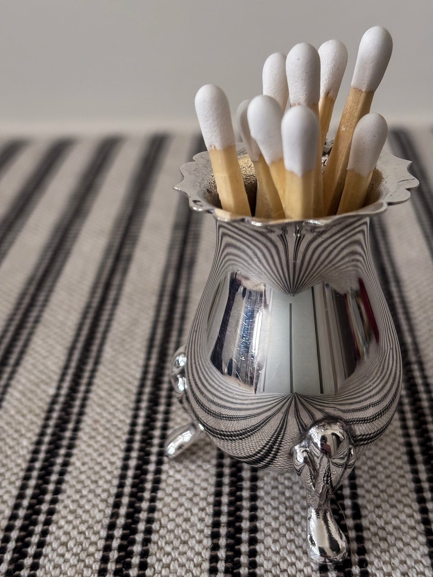 Silver-Plated Footed Vessel Matchstick Holder
