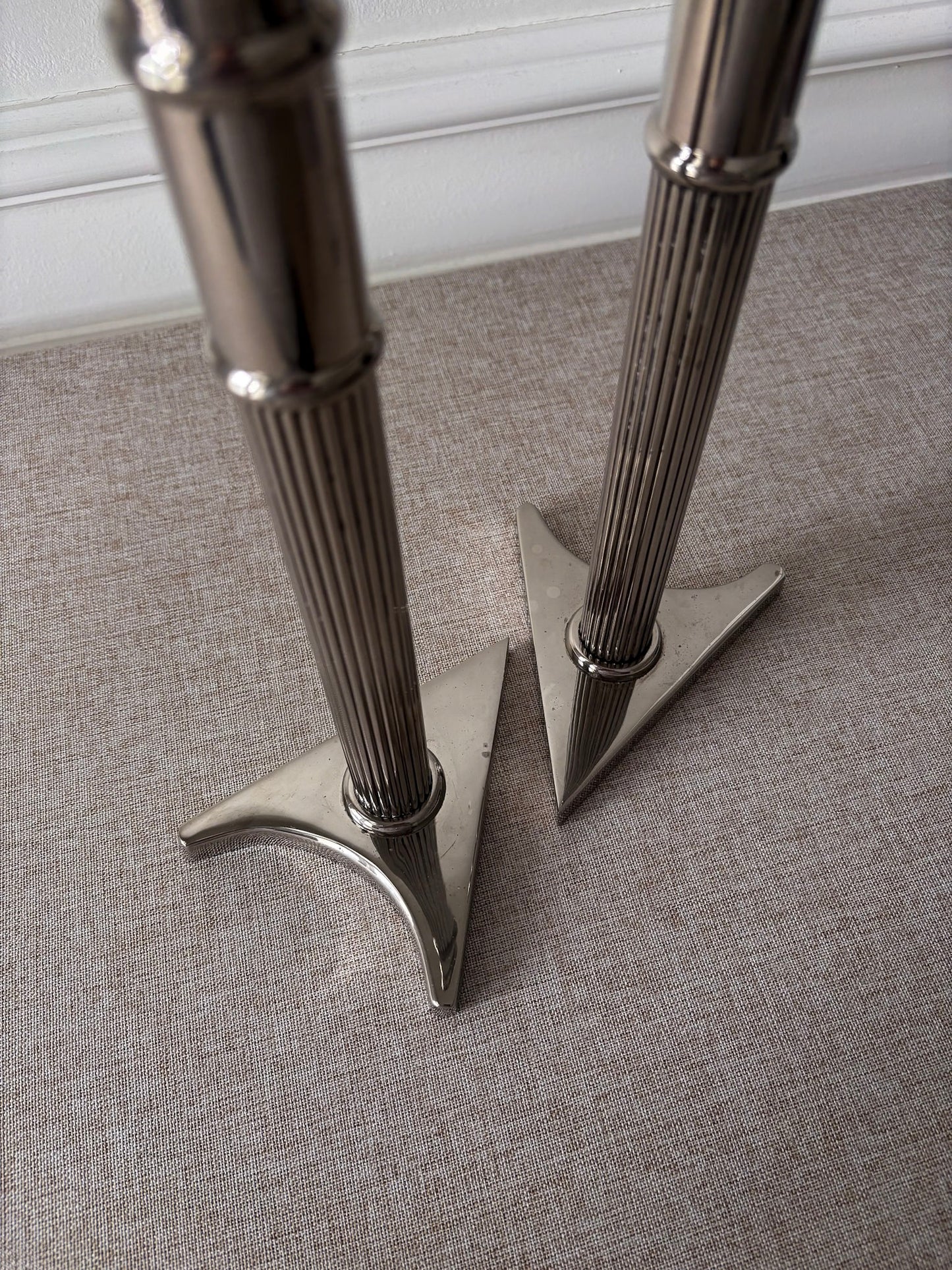 Pair of Silver-Tone Triangular Base Candlesticks