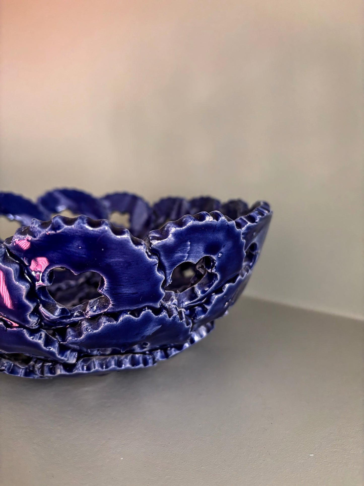 Blue Ceramic Openwork Bowl
